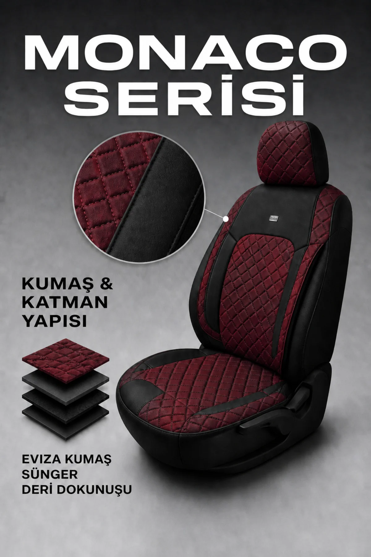 Ford Kuga 2008-2012 Uyumlu Monaco Serisi Eviza Deri Detaylı Bordo Koltuk Kılıfı