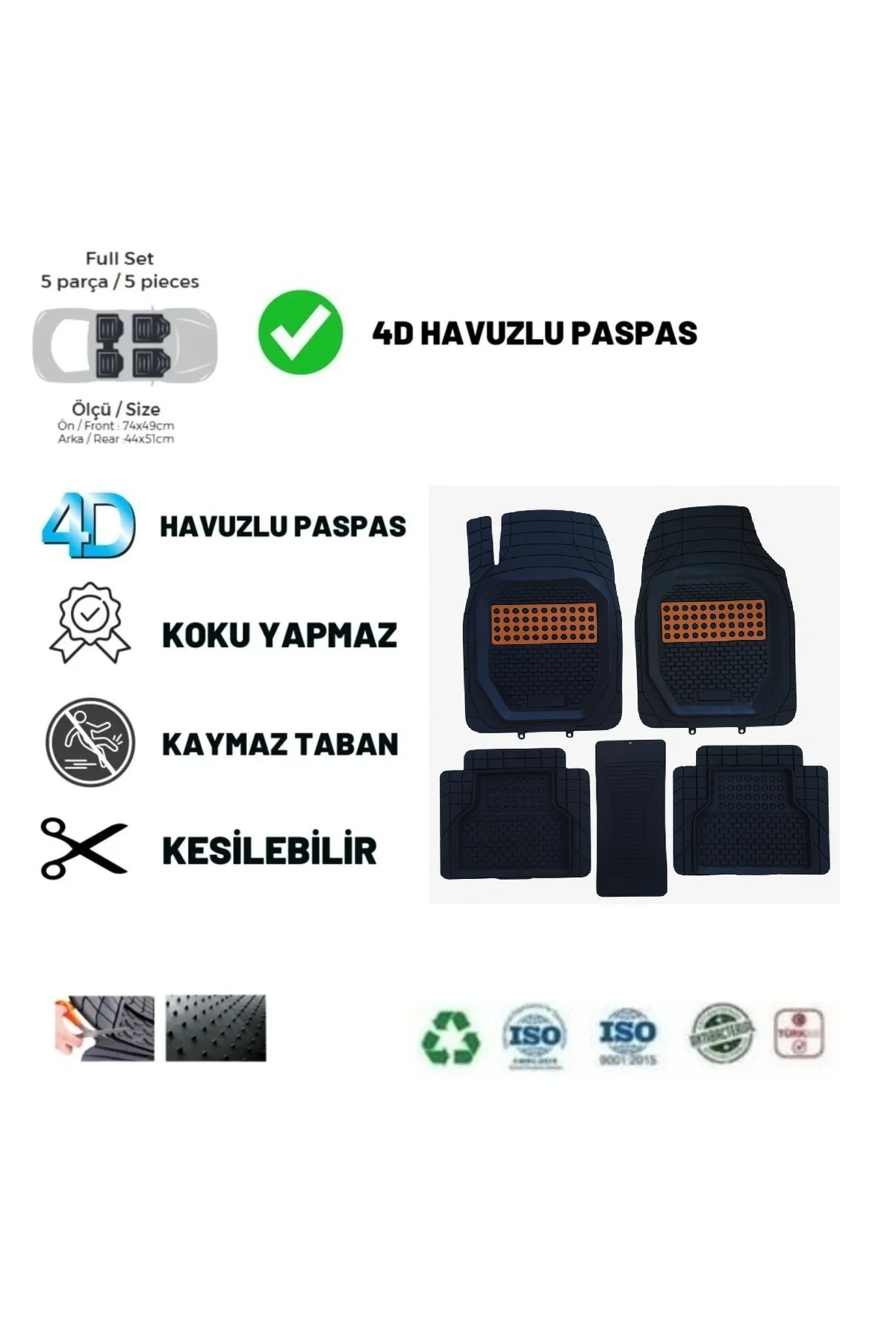 Ford Kuga 2021 Uyumlu Derin Havuzlu Ahşap Desenli Üniversal Paspas Siyah - Ahşap