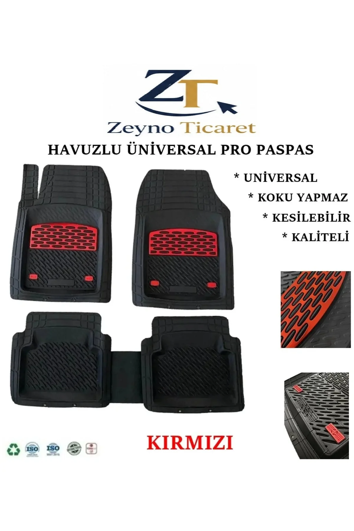 Ford Kuga 2022 4 Cm Derin Havuzlu 5 Parça 3D Universal Oto Paspas Siyah-Kırmızı