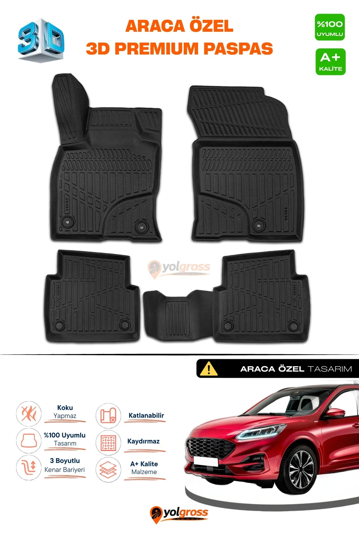 Ford Kuga 3D Pro Havuzlu Paspas 2019 Üzeri A+ Kalite Ford Kuga 3D Pro Havuzlu Paspas 2019 Üzeri A+ Kalite