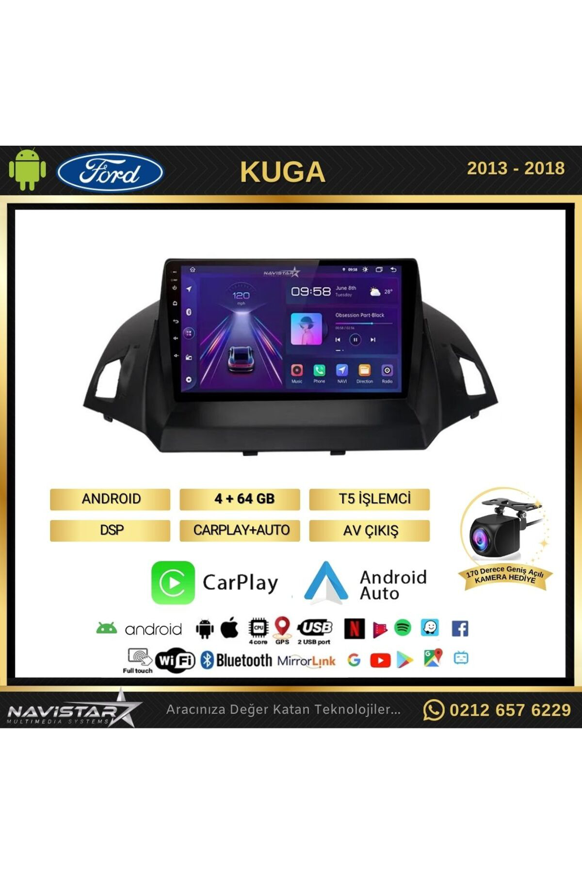 Ford Kuga 4gb 64gb Android 13 Kablosuz Carplay 2013-2018 Navigasy