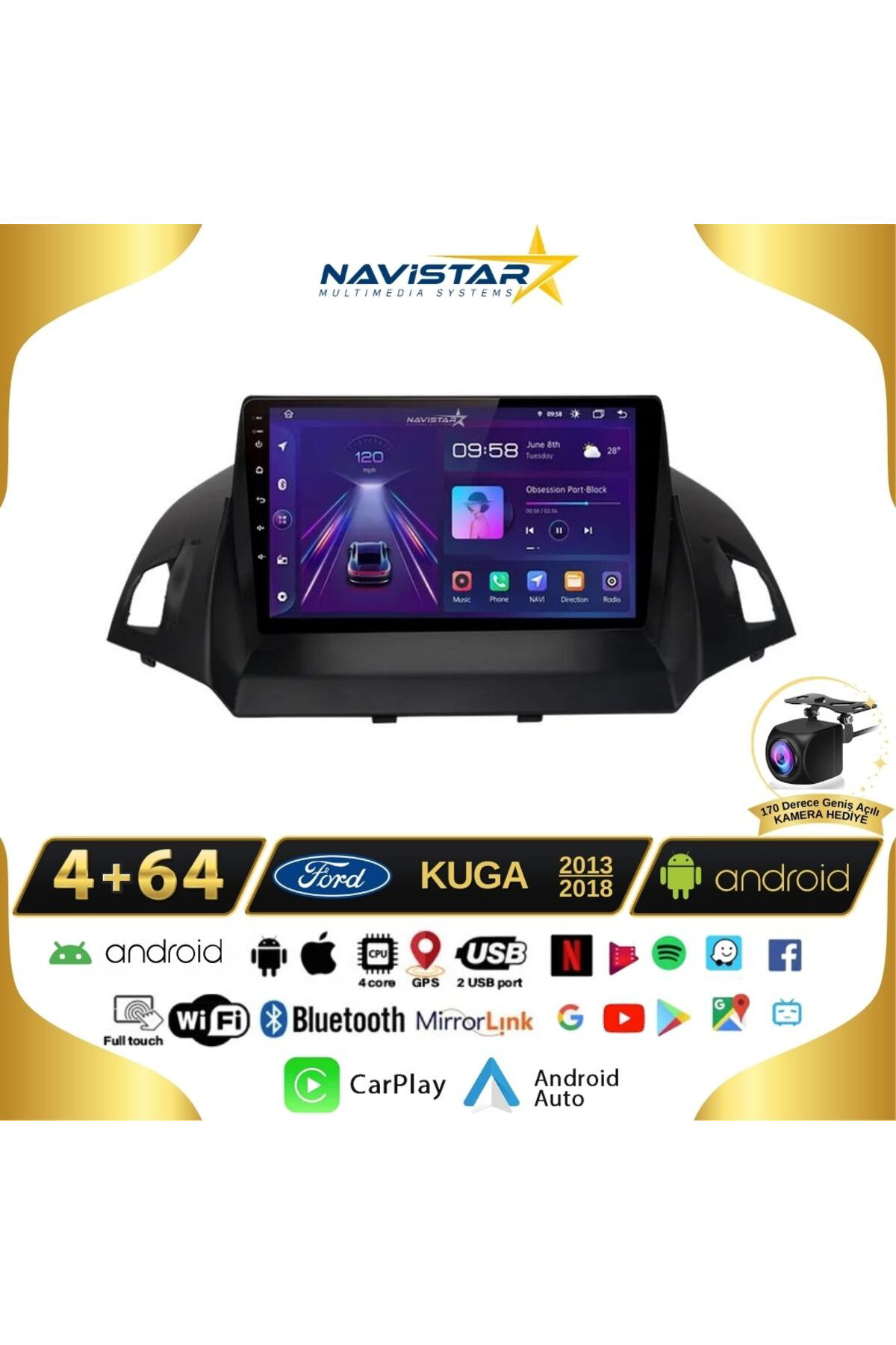 Ford Kuga 4gb 64gb Android 13 Kablosuz Carplay 2013-2018 Navigasy