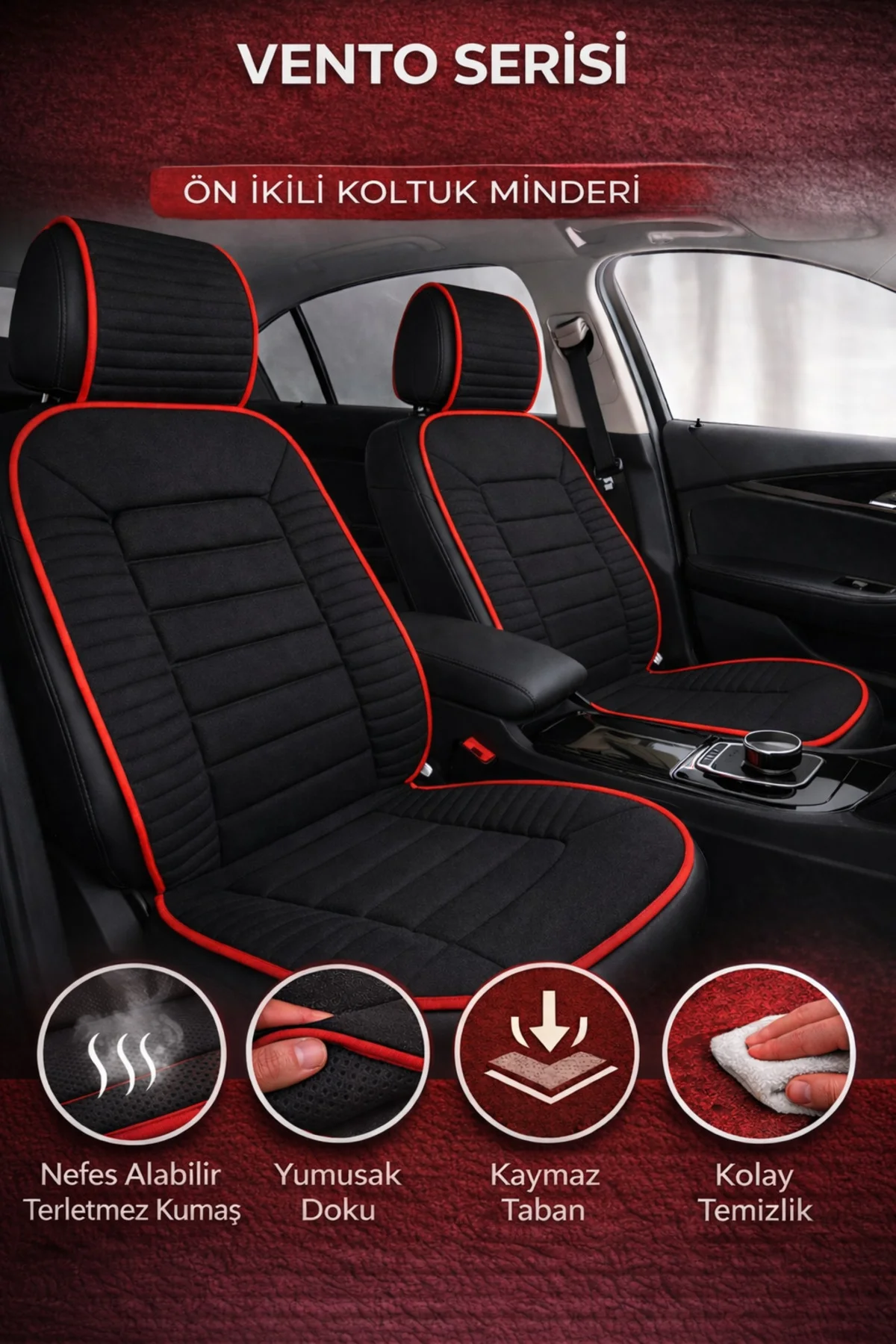 Ford Mondeo 1993-2000 Uyumlu Vento 2 Parça Ön Oto Koltuk Minderi Terletmez Siyah - Kırmızı Fiyatı, Yorumları ve Özellikleri