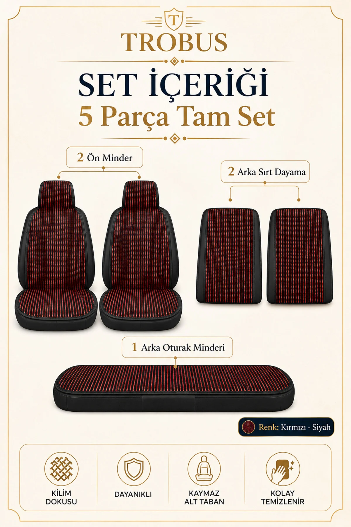 Ford Mondeo 2001-2007 Üniversal Premium Örme 5 Parça Minder Terletmez Kaymaz Taban Siyah Kırmızı Ford Mondeo 2001-2007 Üniversal Premium Örme 5 Parça Minder Terletmez Kaymaz Taban Siyah Kırmızı