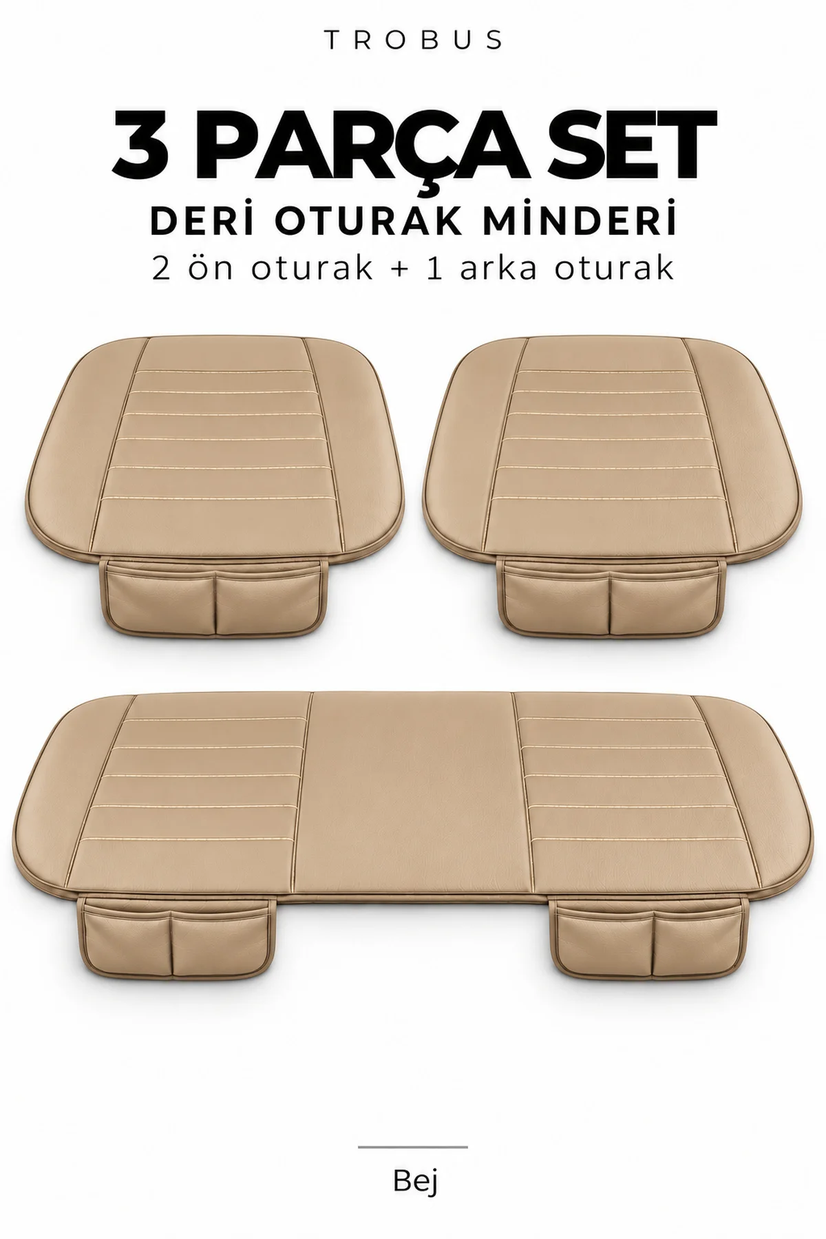 Ford Mondeo 2007+ Çizgili Suni Deri Su Geçirmez 3'lü Oturak Minderi Bej Ford Mondeo 2007+ Çizgili Suni Deri Su Geçirmez 3'lü Oturak Minderi Bej - Görsel 8