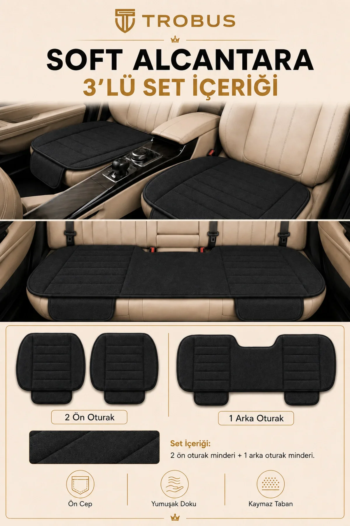 Ford Mondeo 2015-2022 Baby Face Soft Alcantara Çizgili 7'li Oto Koltuk Minderi Siyah Ford Mondeo 2015-2022 Baby Face Soft Alcantara Çizgili 7'li Oto Koltuk Minderi Siyah - Görsel 4