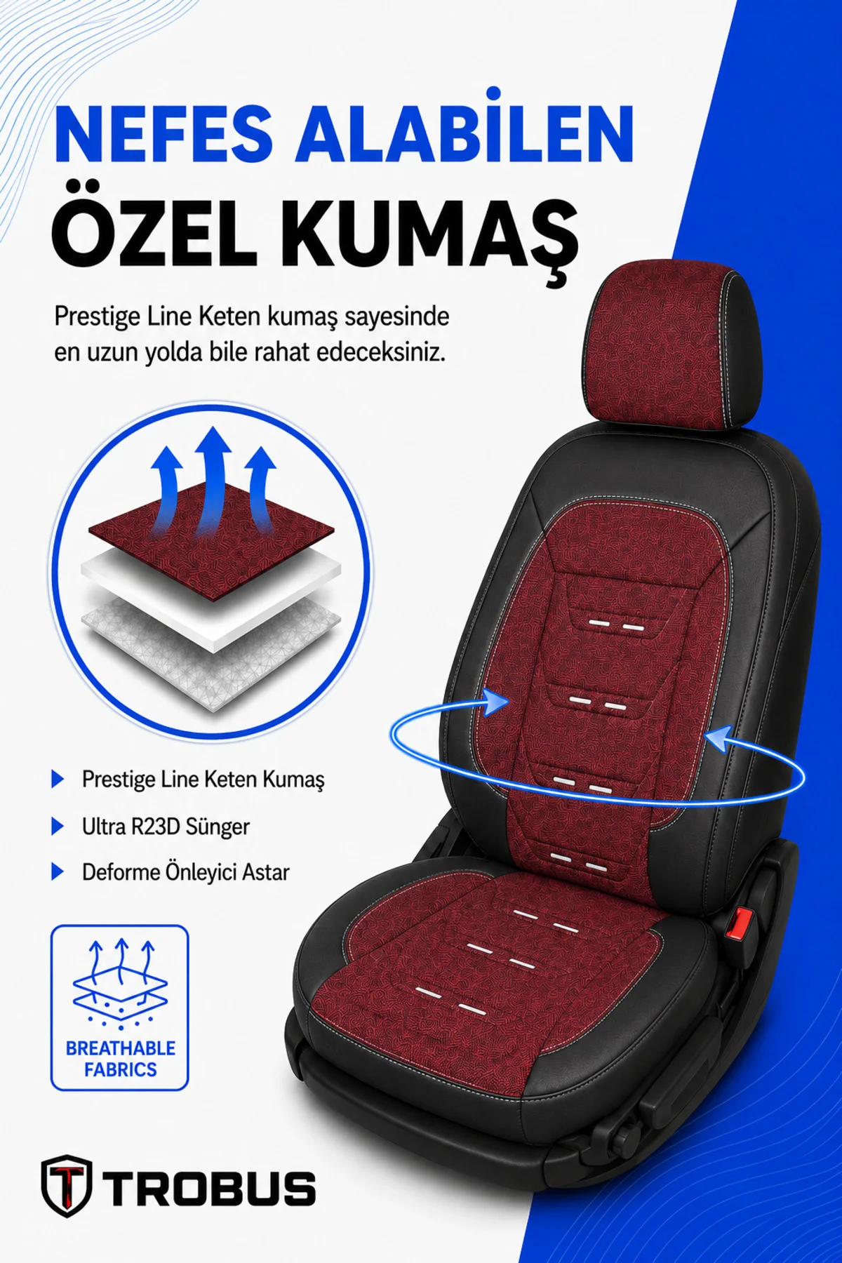 Ford Puma 2020+ Uyumlu Prestige Line Keten Serisi Kırmızı Siyah Koltuk Kılıfı