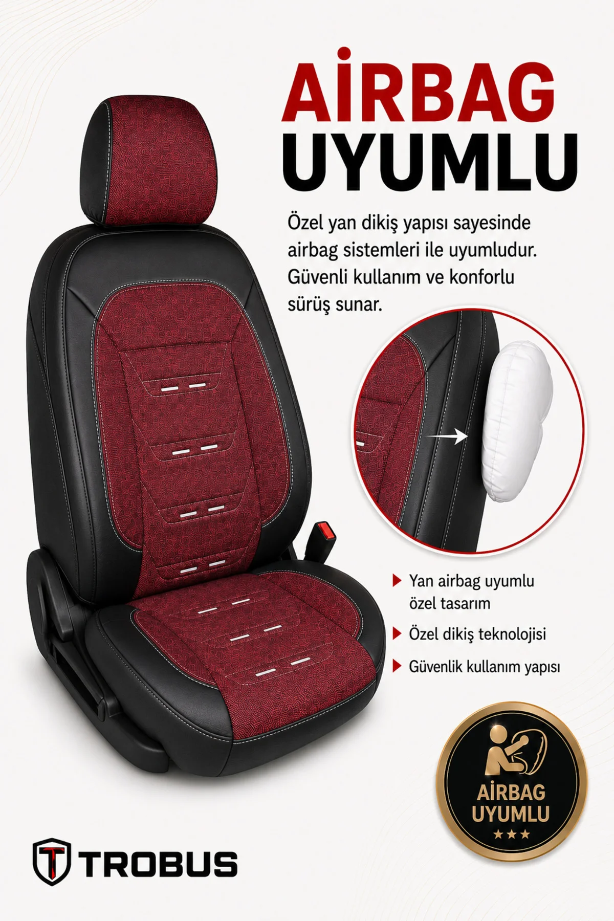 Ford Puma 2020+ Uyumlu Prestige Line Keten Serisi Kırmızı Siyah Koltuk Kılıfı