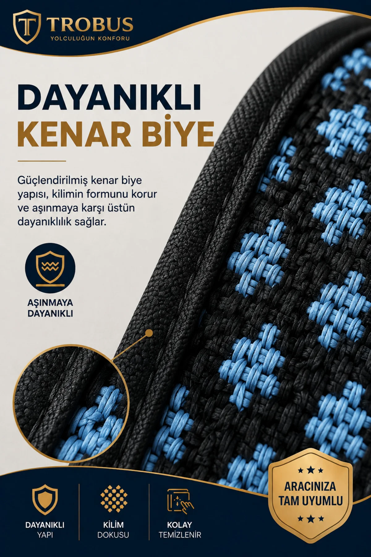 Ford Ranger 2007-2011 Üniversal Örme Ön 2 Parça Minder Terletmez Kaymaz Taban Siyah Mavi - Görsel 3