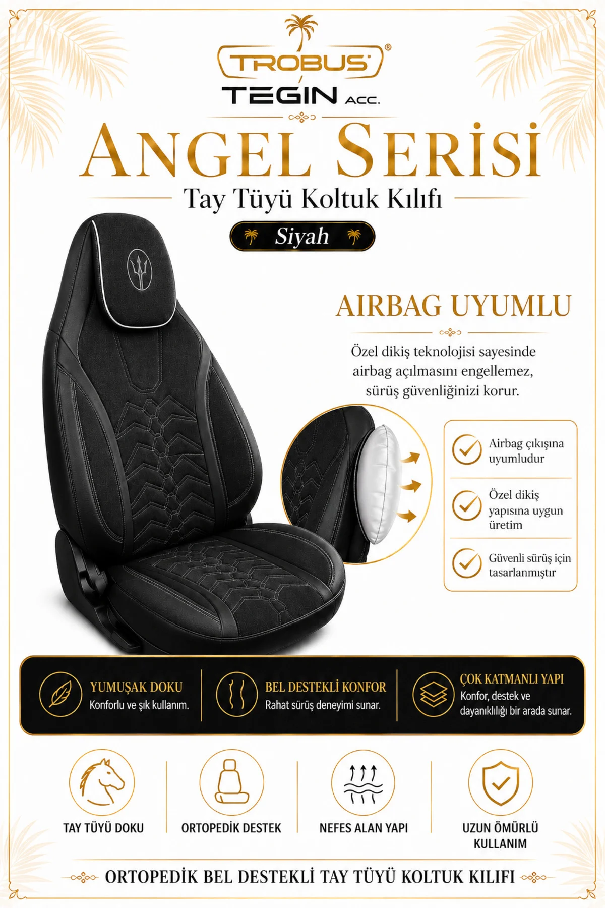 Ford Ranger 2007-2018 Uyumlu Angel Serisi Tay Tüyü Koltuk Kılıfı Siyah Fiyatı, Yorumları ve Özellikleri
