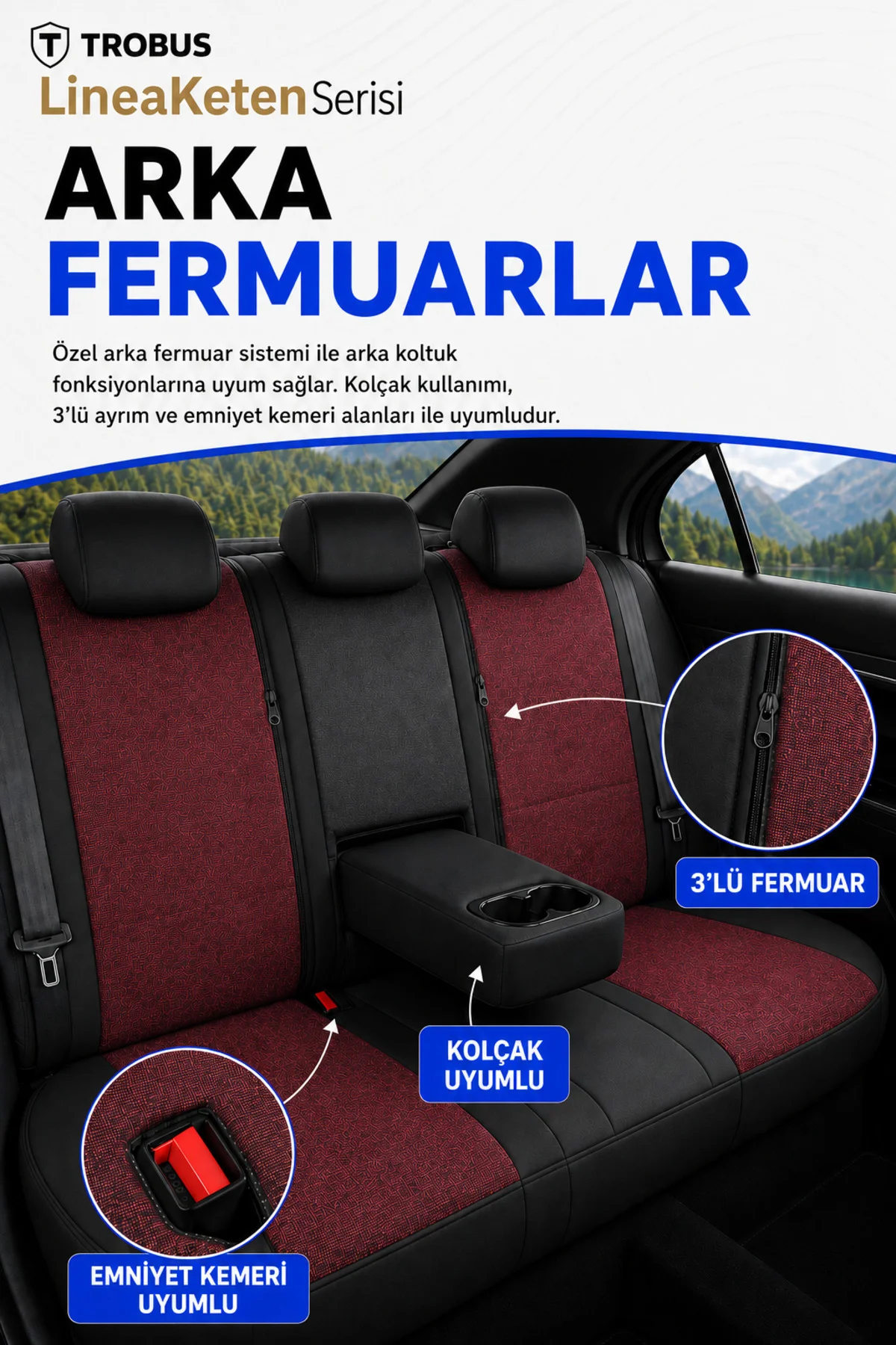 Ford Ranger 2007-2018 Uyumlu LineaKeten Serisi Ortopedik Bordo Kırmızı Koltuk Kılıfı