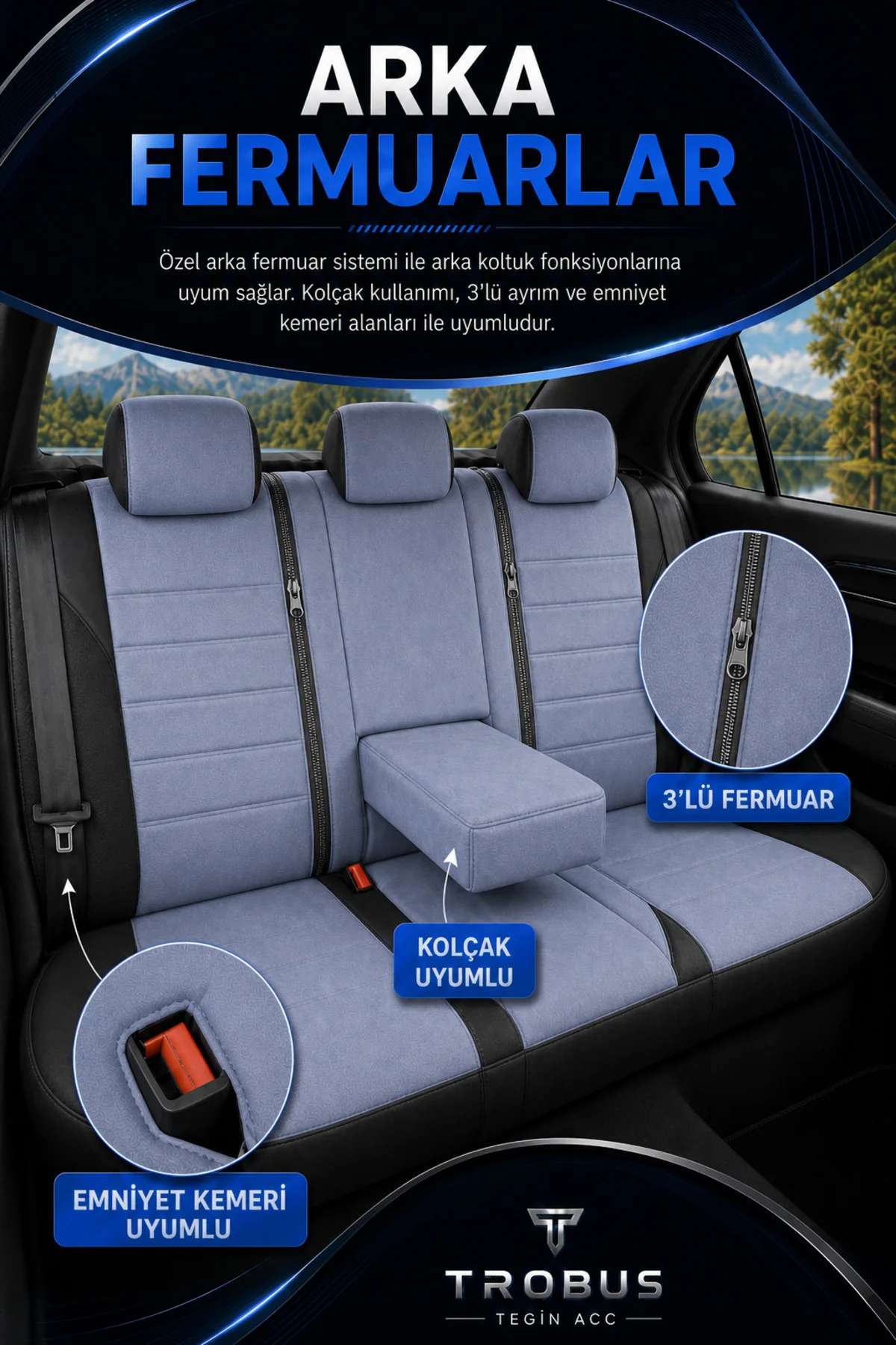 Ford Ranger 2012-2018 Uyumlu Nova Serisi Tay Tüyü Bel Destekli Gri Siyah Premium Koltuk Kılıfı