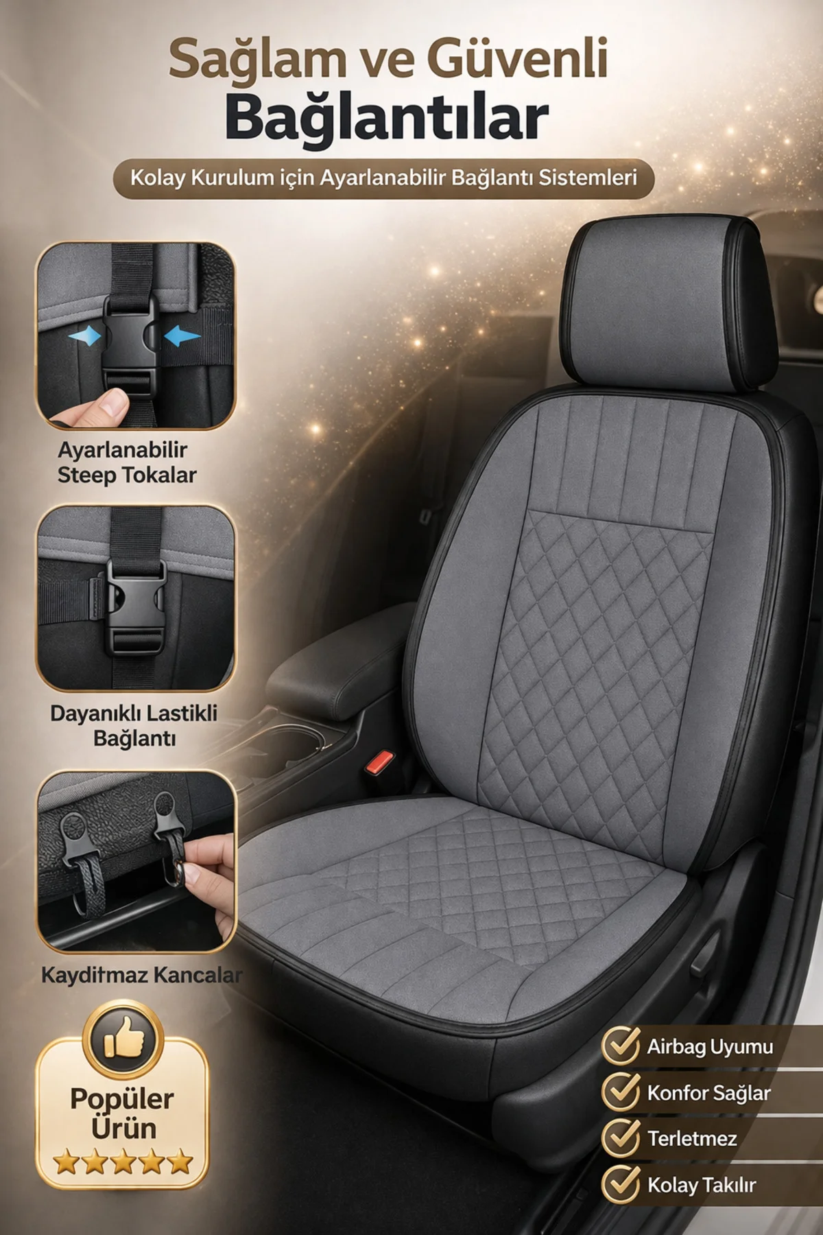 Ford RANGER 2012-2018 Uyumlu Eren Daimond 2 Parça Ön Oto Koltuk Minderi Terletmez Kaymaz Taban Gri Fiyatı, Yorumları ve Özellikleri