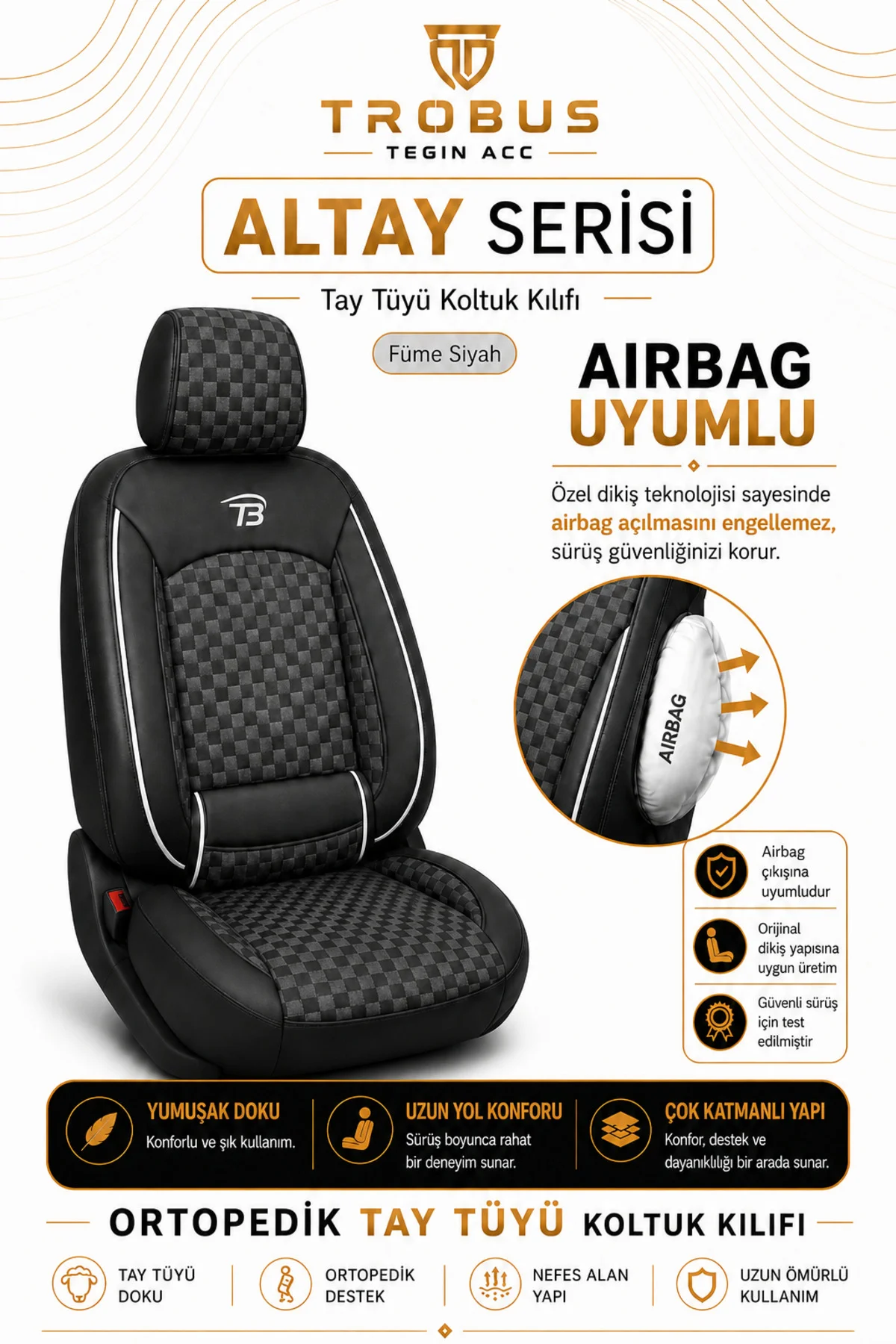 Ford Ranger 2012-2018 Uyumlu Altay Bel Destekli Tay Tüyü Siyah Beyaz Koltuk Kılıfı Fiyatı, Yorumları ve Özellikleri