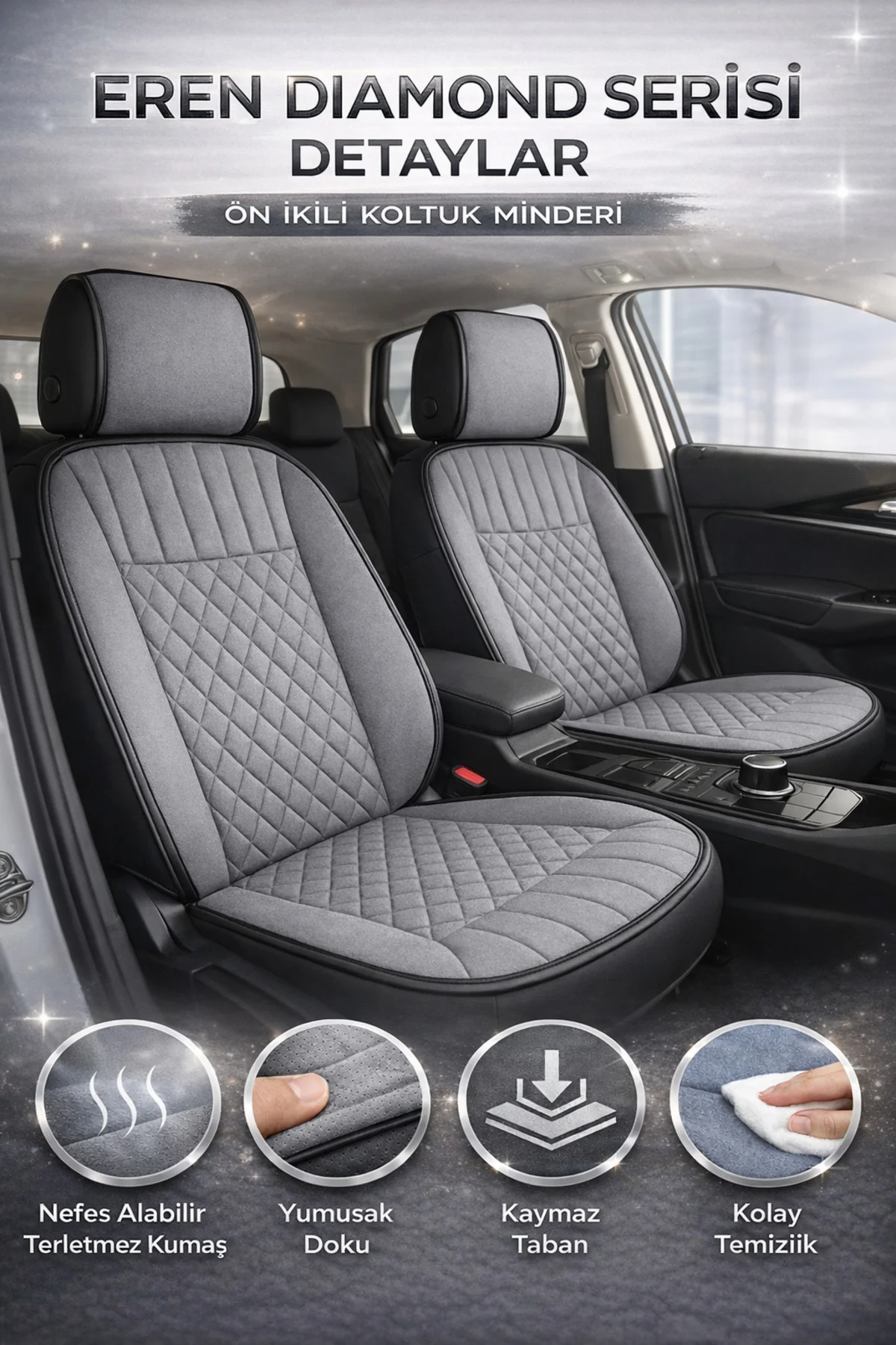 Ford RANGER 2012-2018 Uyumlu Eren Daimond 2 Parça Ön Oto Koltuk Minderi Terletmez Kaymaz Taban Gri Fiyatı, Yorumları ve Özellikleri