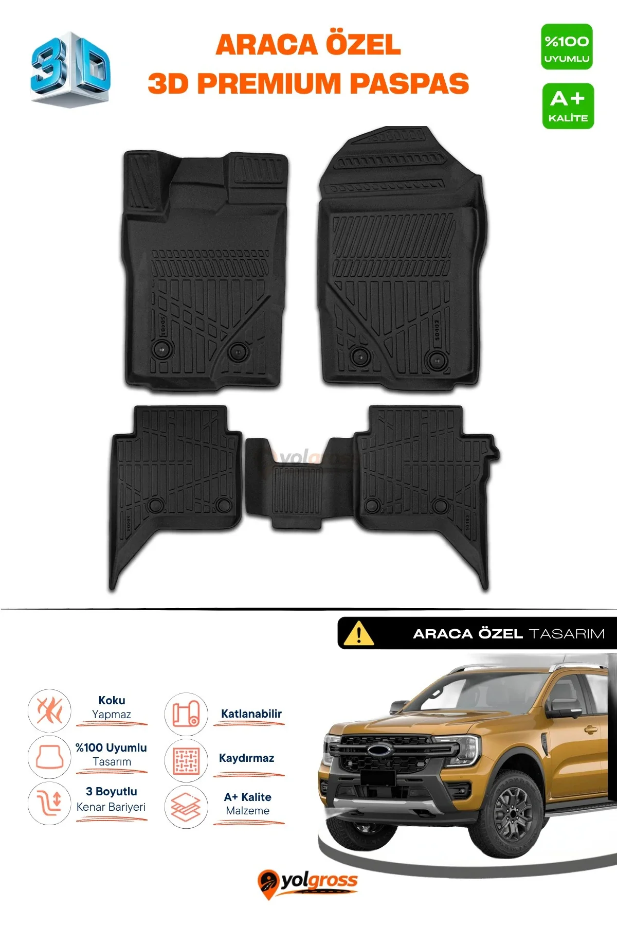 Ford Ranger 3D Pro Havuzlu Paspas 2023 Üzeri A+ Kalite