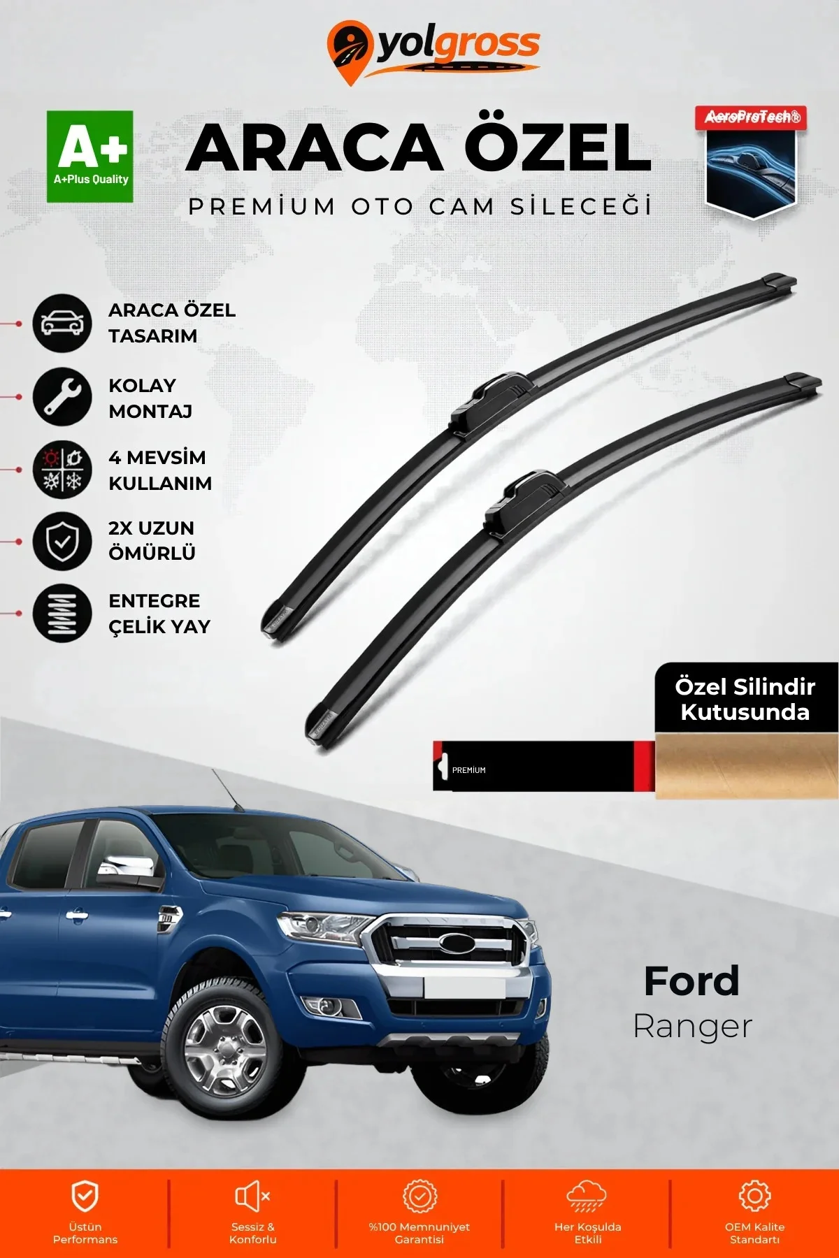 Ford Ranger Ön Cam Silecek Seti 2015-2022 Premium Araca Özel 60-38 Cm A+ Kalite