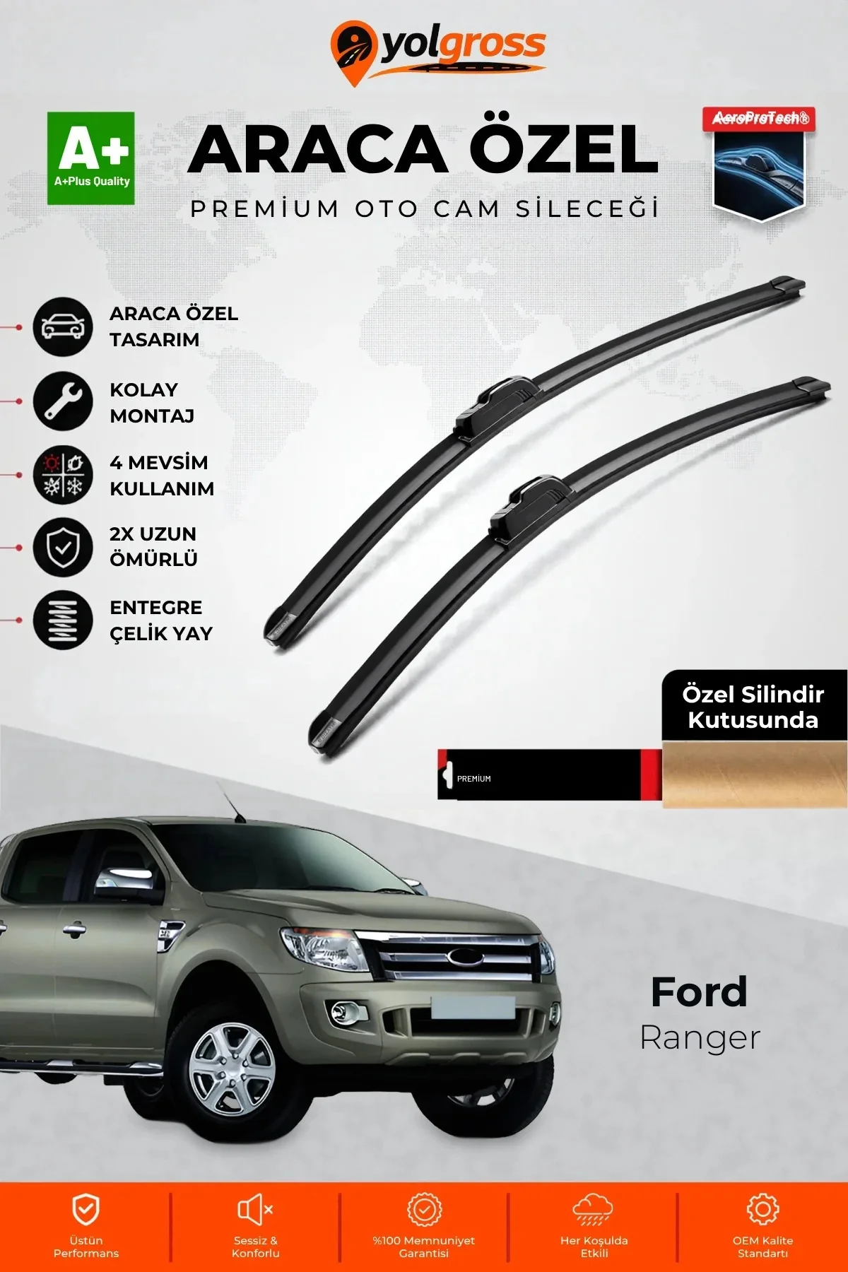 Ford Ranger Ön Cam Silecek Seti 2011-2015 Premium Araca Özel 60-40 Cm A+ Kalite Ford Ranger Ön Cam Silecek Seti 2011-2015 Premium Araca Özel 60-40 Cm A+ Kalite