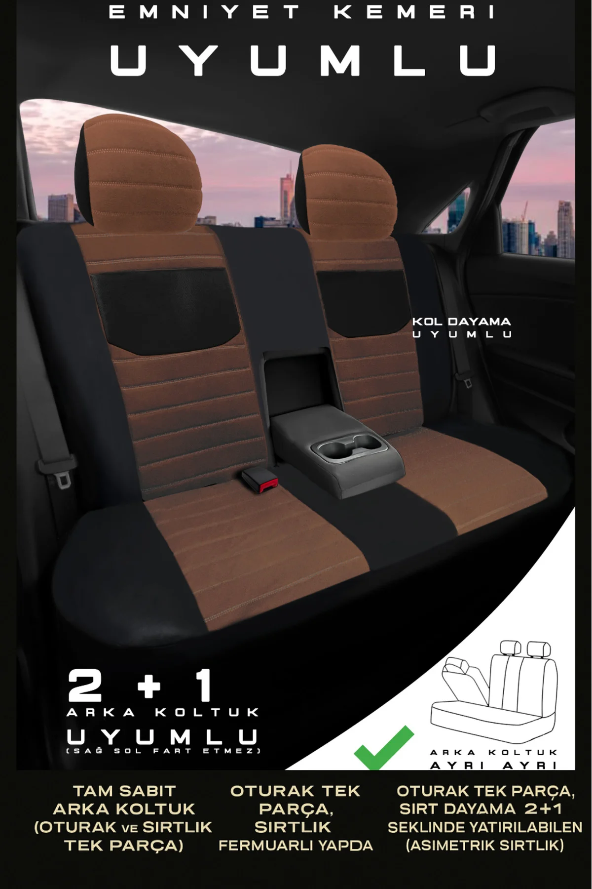 Ford Ranger Pickup Pickup 2012-2018 Uyumlu Tegin Natura Serisi Raşel Taba Siyah Koltuk Kılıfı