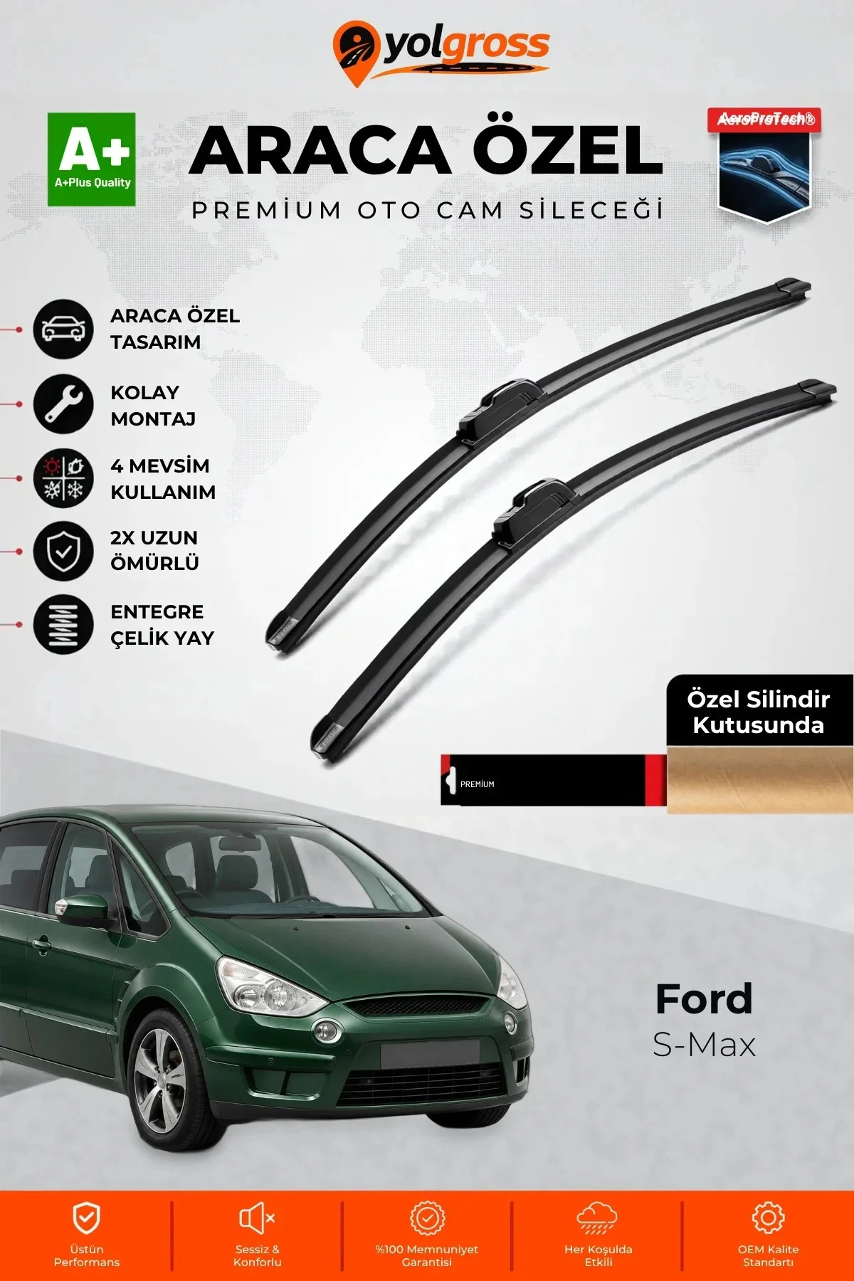 Ford S-Max Ön Cam Silecek Seti 2006-2014 Premium Araca Özel 75-65 Cm A+ Kalite