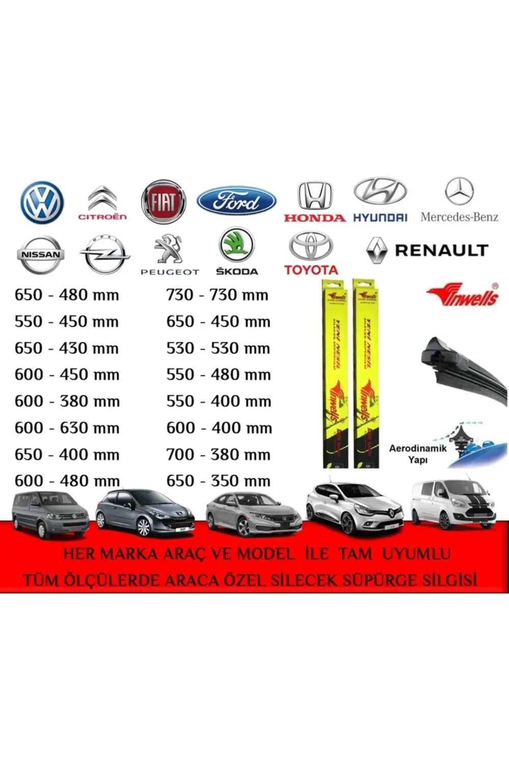 Ford Tourneo Courier (2013-2020) Banana Silgi Süpürgesi 700mm-380