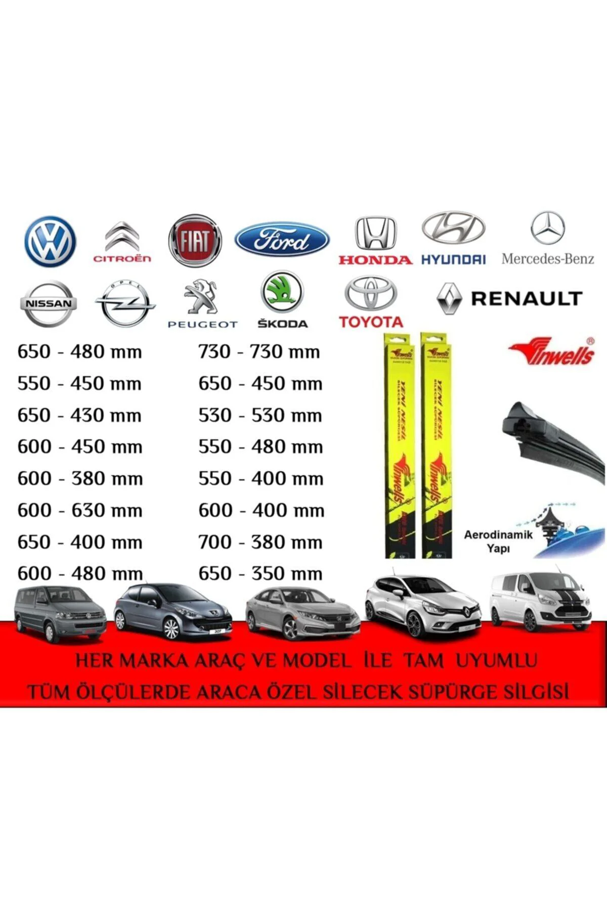 Ford Tourneo Courier (2013-2020) Banana Silgi Süpürgesi 700mm-380mm