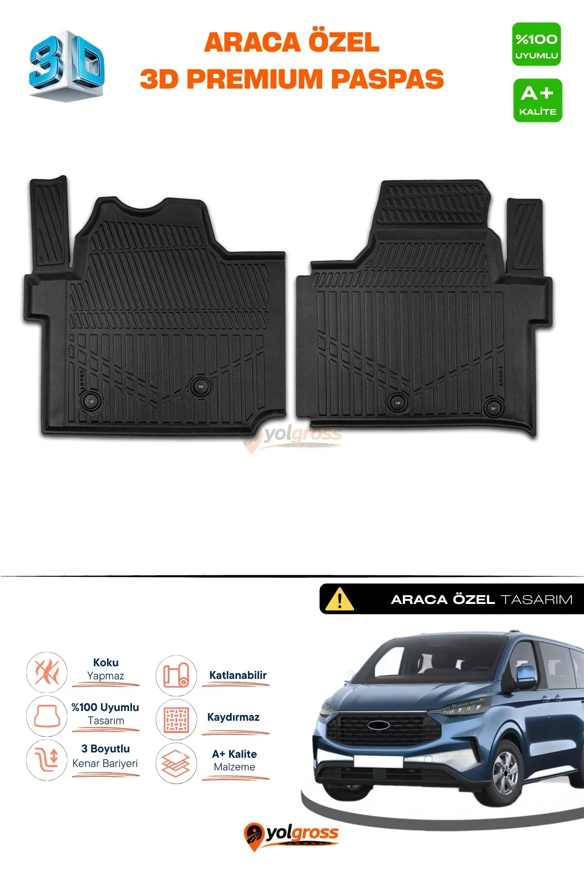 Ford Tourneo Custom 3D Pro Havuzlu Paspas 2024 Üzeri A+ Kalite