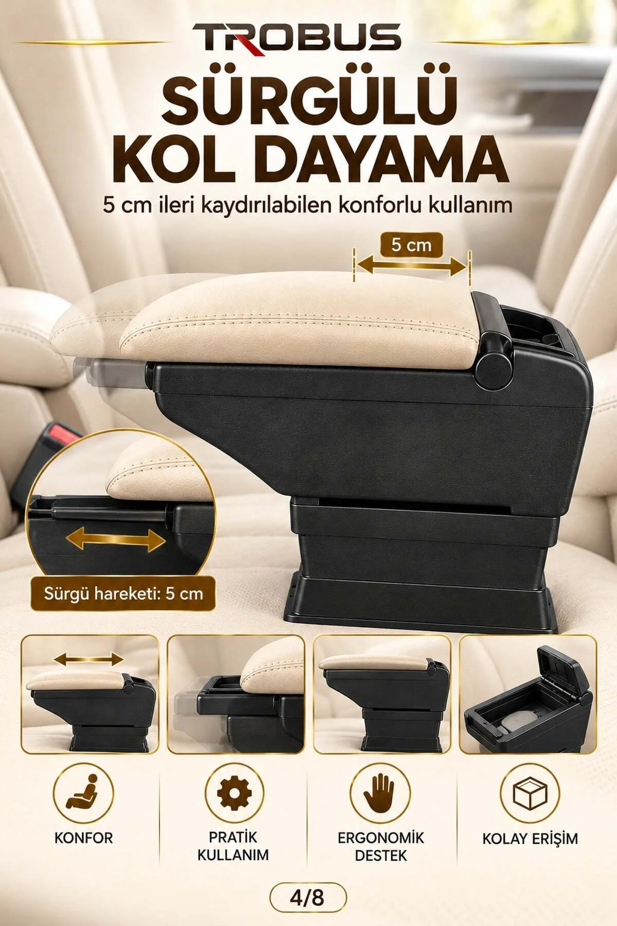 Ford Transit 1995-2026 Uyumlu Ayarlanabilir Ayaklı Kolçak Kol Dayama Bardaklıklı Bej Siyah Ford Transit 1995-2026 Uyumlu Ayarlanabilir Ayaklı Kolçak Kol Dayama Bardaklıklı Bej Siyah - Görsel 4