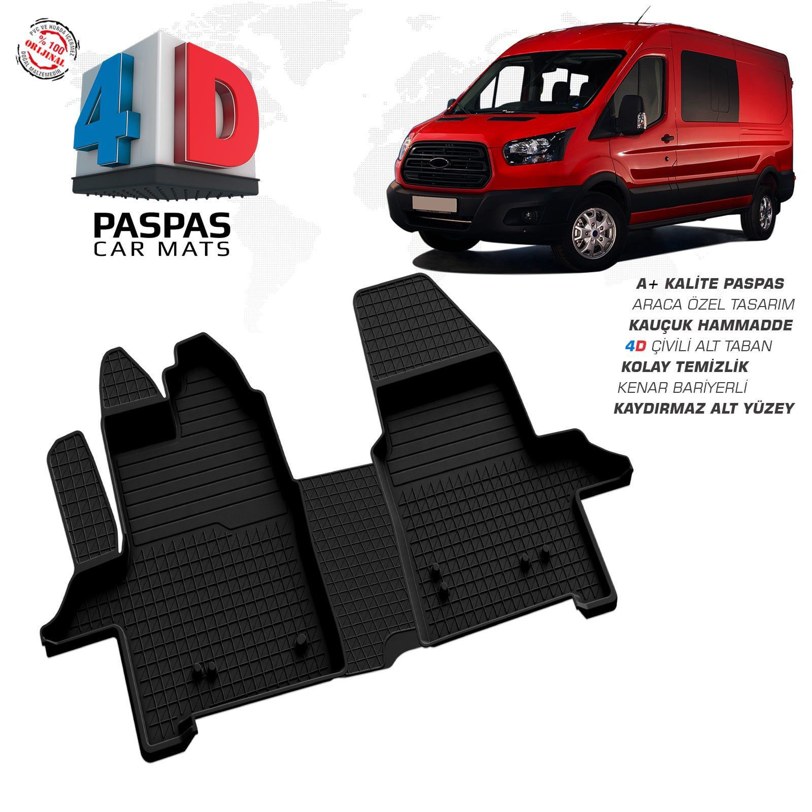 Ford Transit 4D Araca Özel Havuzlu Kauçuk Paspas 2014 ve Üzeri Fiyatı, Yorumları ve Özellikleri