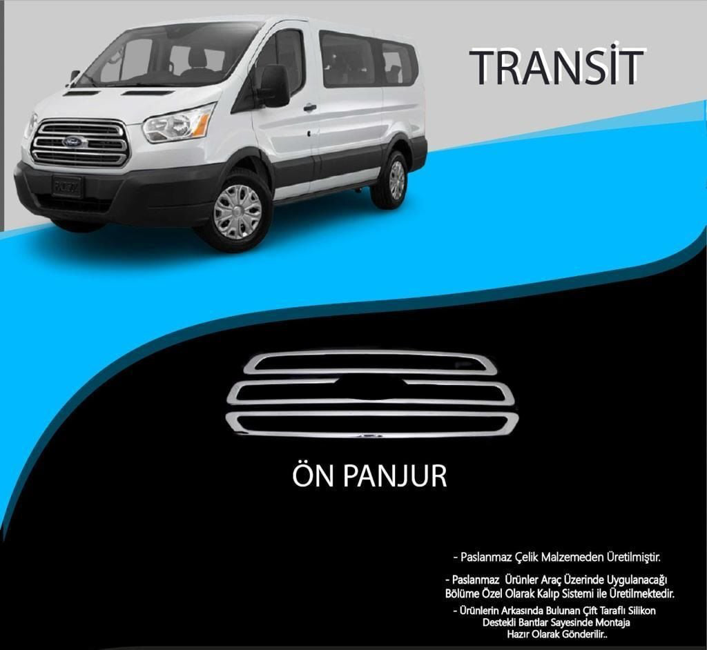 Ford Transit Uyumlu Krom Ön Panjur Krom Çıta 3 Parça. Parça Trans