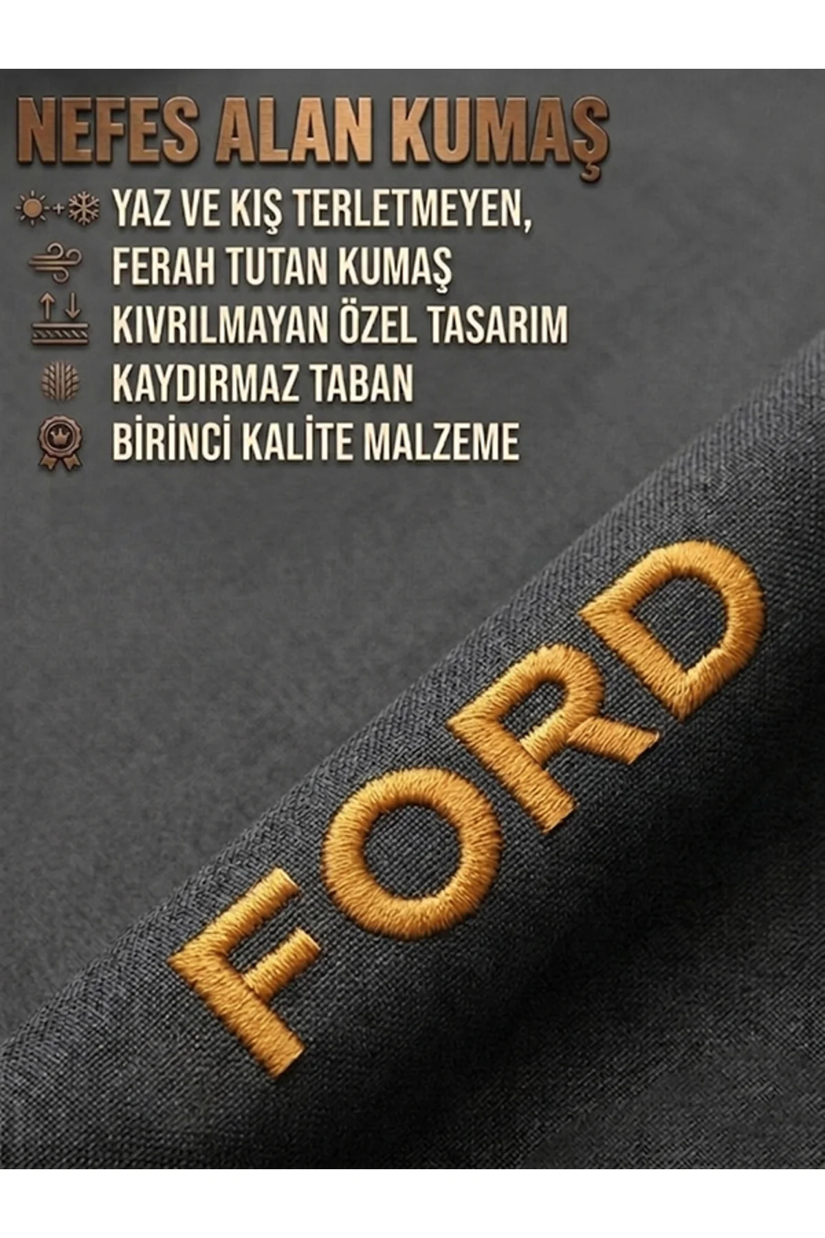 Ford Uyumlu Keten Füme Oto Koltuk Minderi Kaydırmaz Terletmez Ortopedik Konfor - Görsel 4