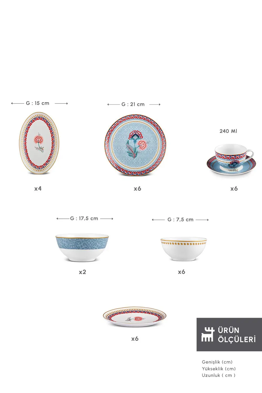 Forever Bone Spello 26 Parça 6 Kişilik Kahvaltı Takımı Blue