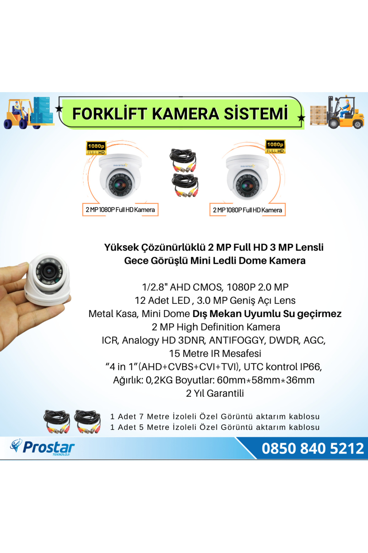 Navistar Forklift Kamera Sistemi Reach Truck 2 Kameralı 7 İnç Monitörlü Ka