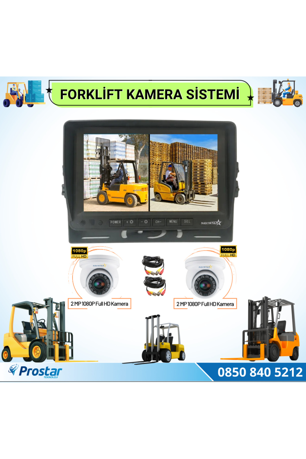 Navistar Forklift Kamera Sistemi Reach Truck 2 Kameralı 7 İnç Monitörlü Ka