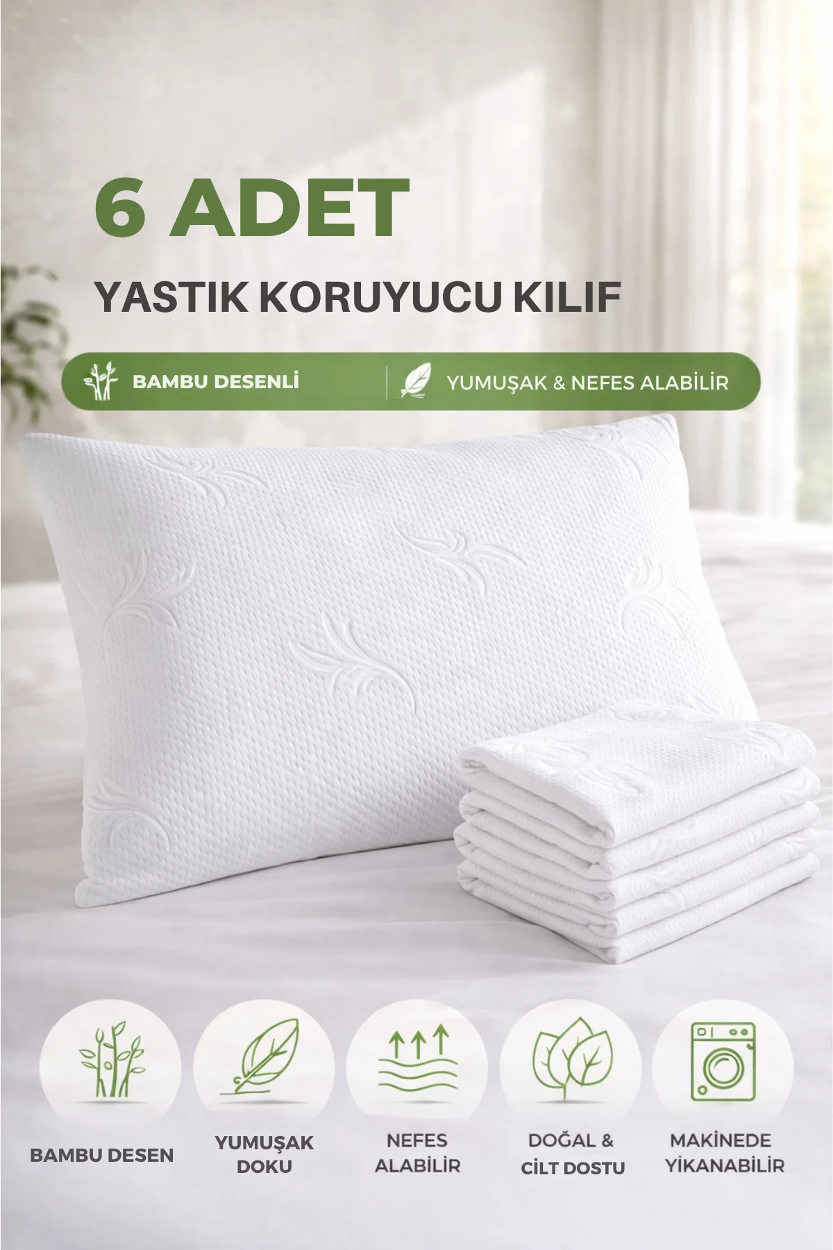 Formeya Fermuarlı 6 Adet Beyaz Yastık Koruyucu Alez
