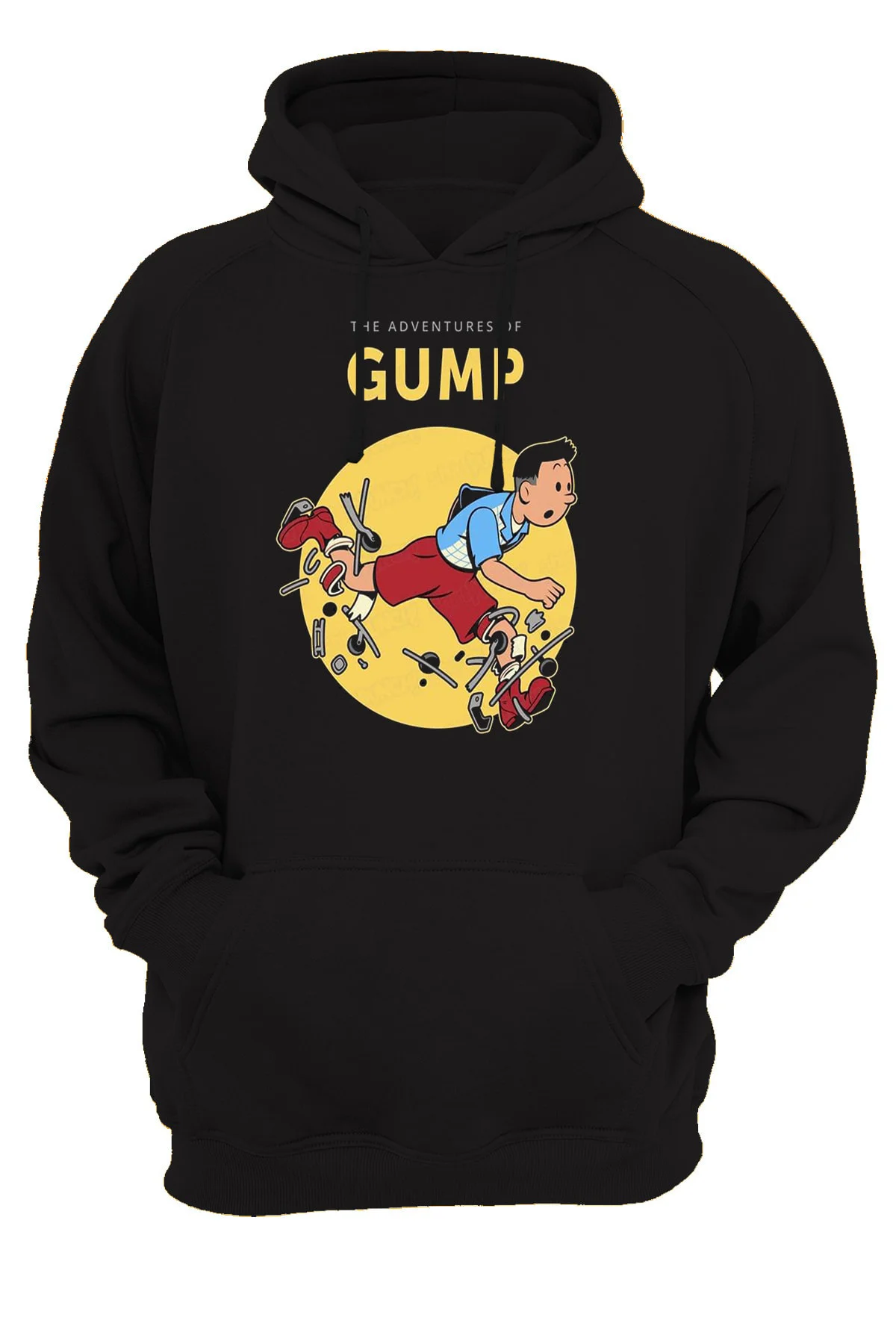 Forrest Gump Baskılı 3 Ipl. Şardonlu 600 Gr. Içi Polar Siyah Kapüşonlu Sweatshirt