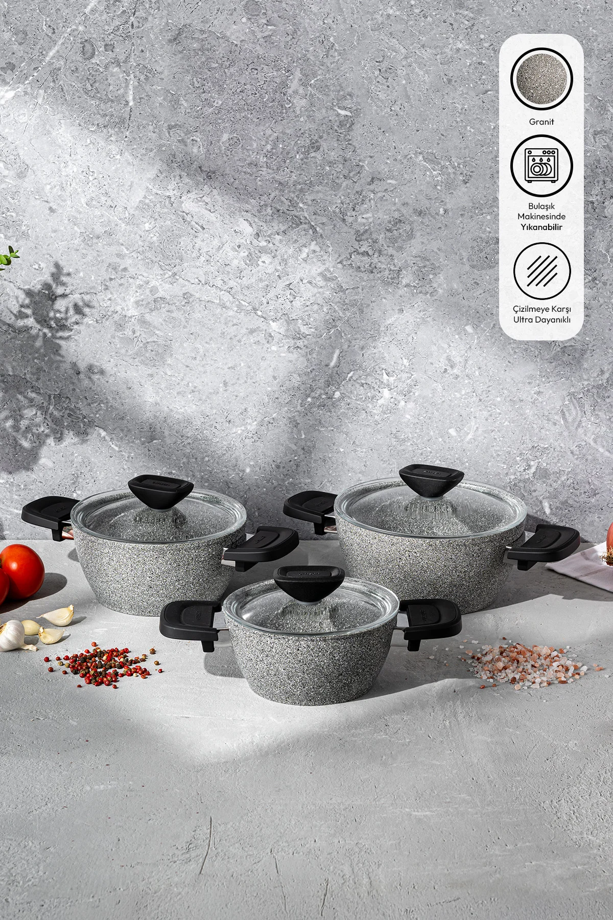 Fortis Granit 6 Parça Midi Tencere Seti Gri