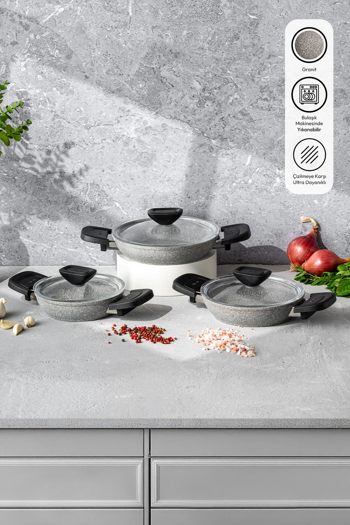 Fortis Granit 6 Parça Sahan Set Gri