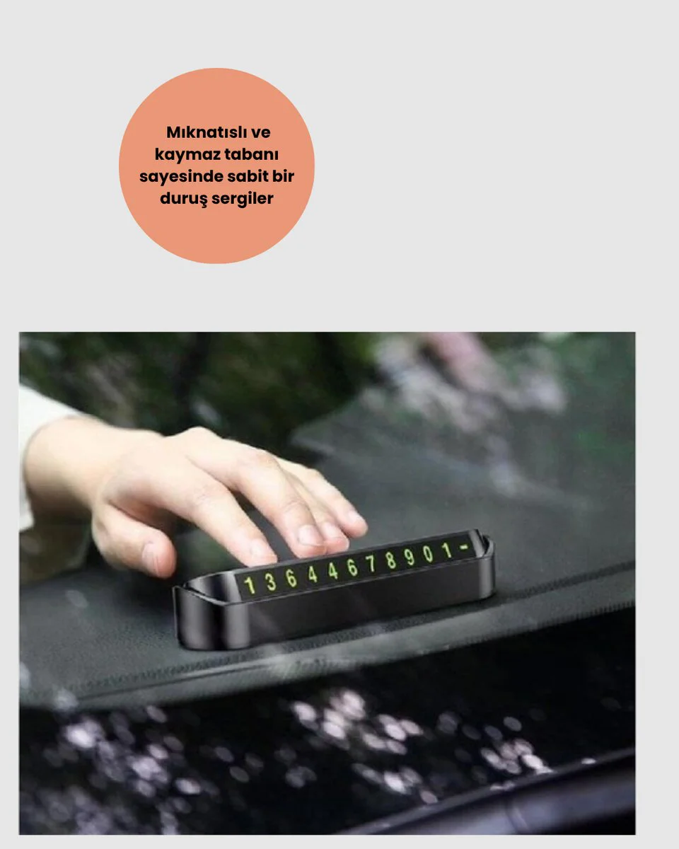 Fosforlu Araç İçi Telefon Numaratörü - Gece Görünürlüğü ve Güvenli Park