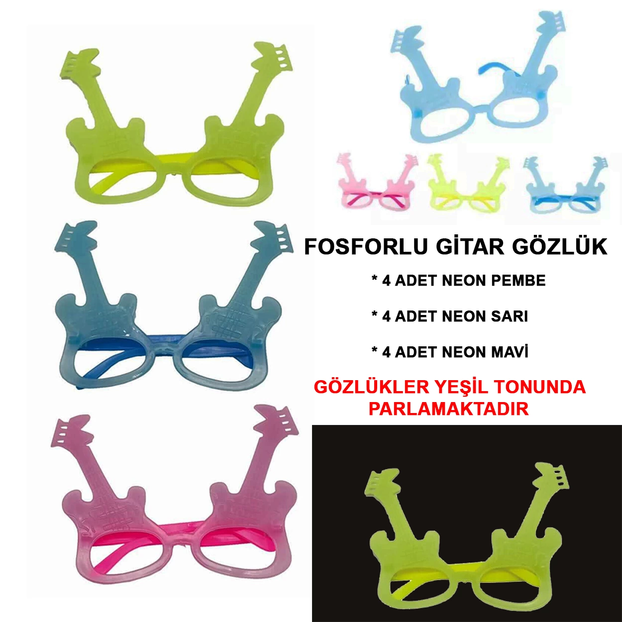 Fosforlu Gitar Model Glow Parti Gözlüğü Karanlıkta Yanan Gözlükle Fosforlu Gitar Model Glow Parti Gözlüğü Karanlıkta Yanan Gözlükle
