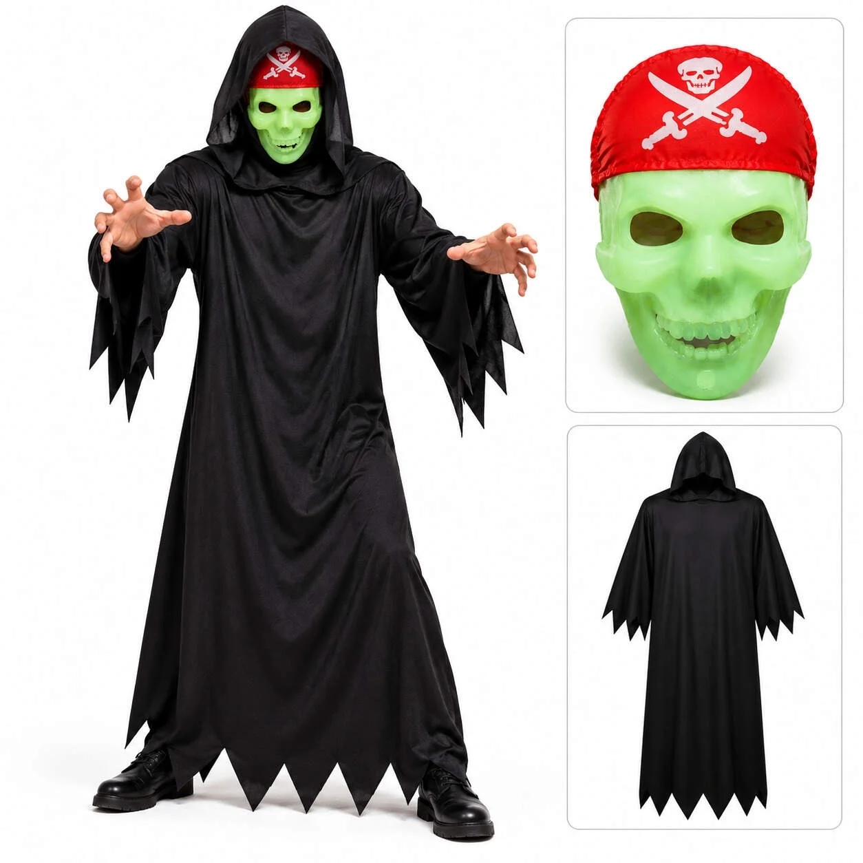 Fosforlu Kafatası Maskeli Siyah Hayalet Kostümü – 140 Cm Fosforlu Kafatası Maskeli Siyah Hayalet Kostümü – 140 Cm