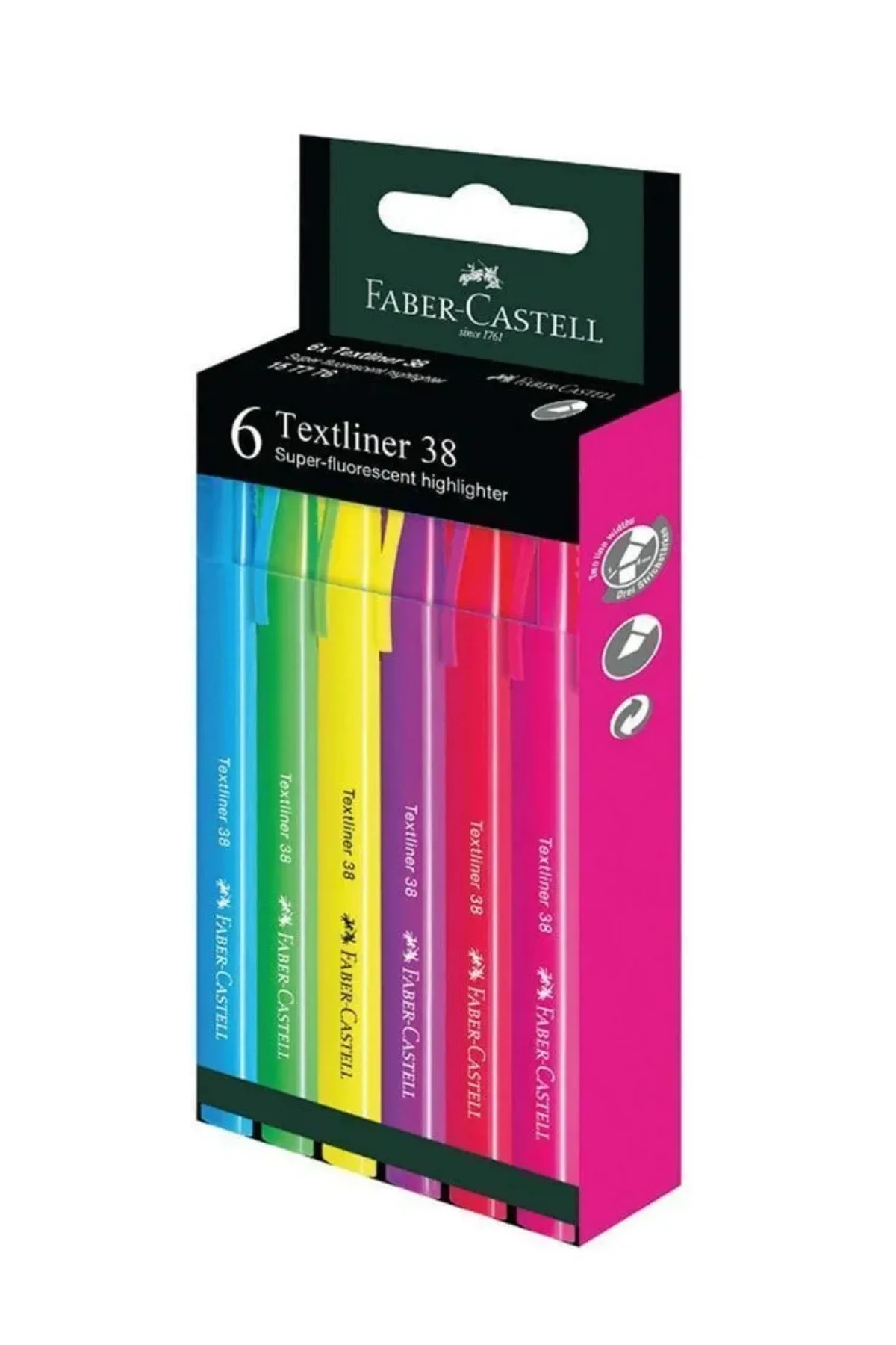 Fosforlu Kalem 38 Neon 6'lı Set,Canlı Renkler, Su Bazlı Mürekkep, Ergonomik Tasarım