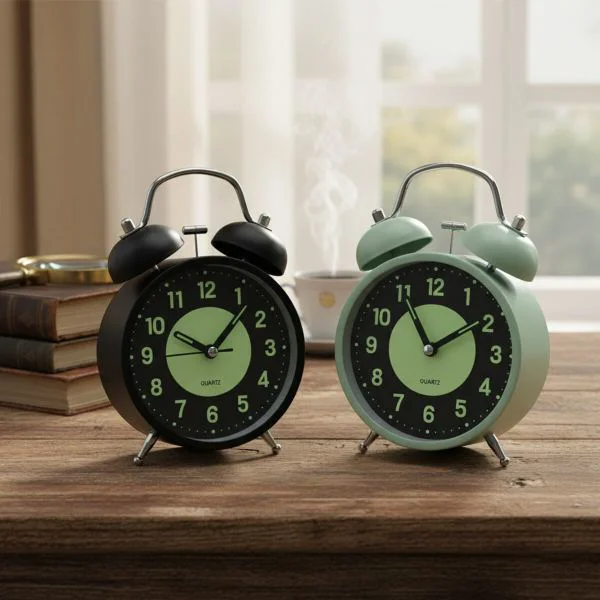 Fosforlu Metal Çalar Saat 11 cm Pilli Gece Işıklı Nostaljik Tasar Fosforlu Metal Çalar Saat 11 cm Pilli Gece Işıklı Nostaljik Tasar
