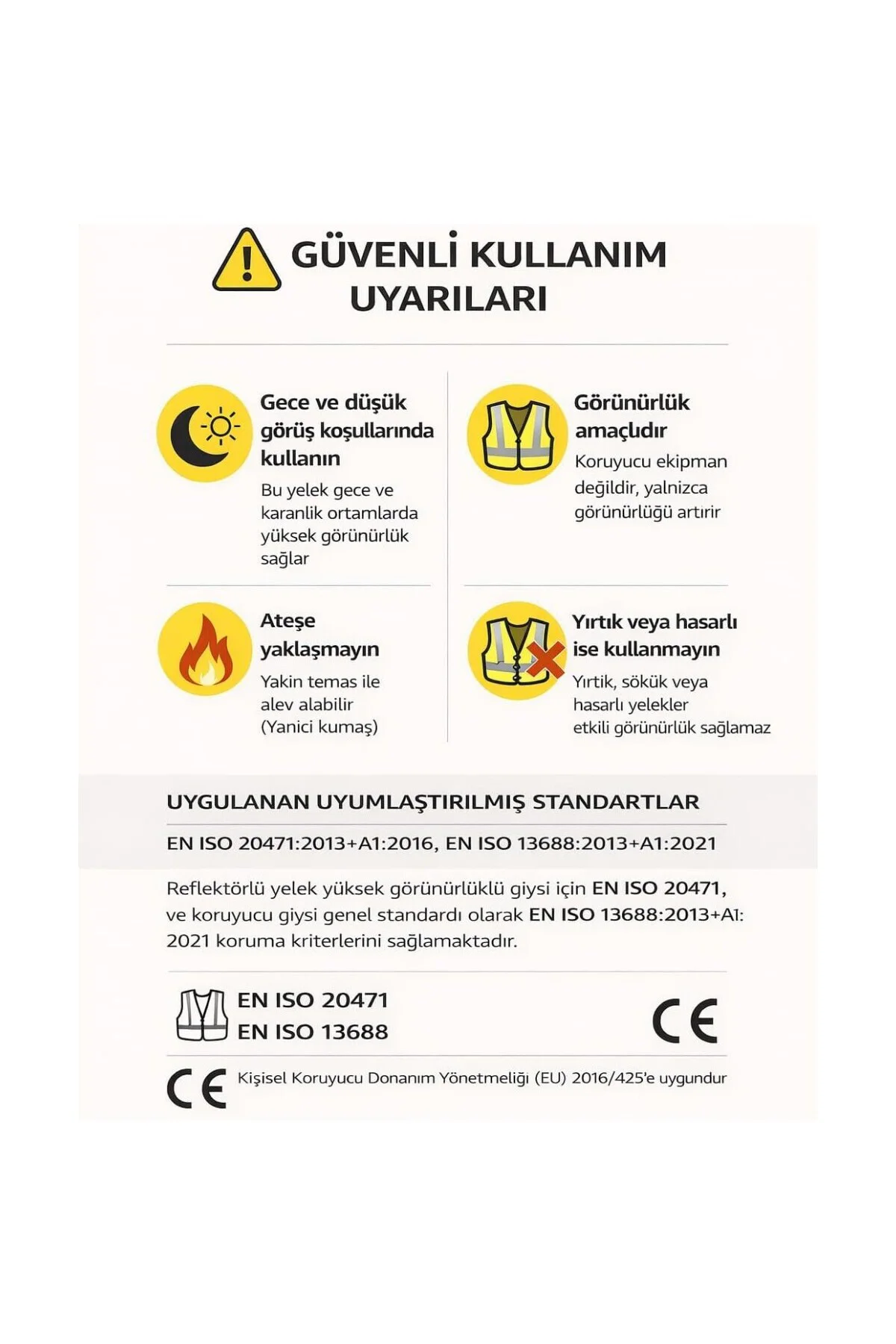 Fosforlu Reflektörlü İkaz Yeleği 5 Cm Reflektörlü Gece Görünür (Sarı)