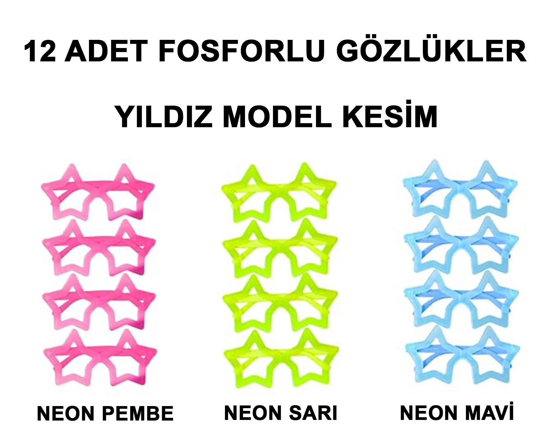 Fosforlu Yıldız Model Glow Parti Gözlüğü Karanlıkta Yanan Gözlükler 12 Adet Fiyatı, Yorumları ve Özellikleri
