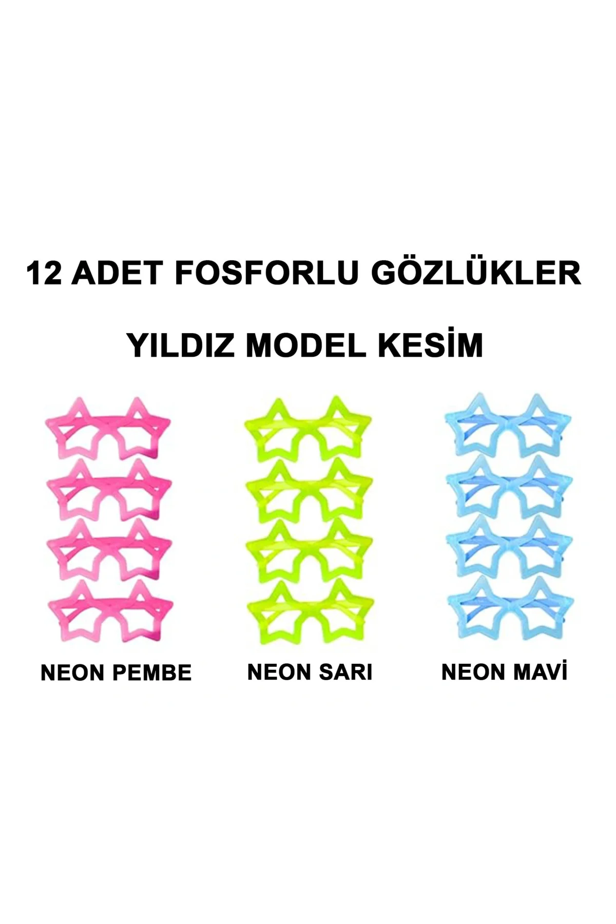 Fosforlu Yıldız Model Glow Parti Gözlüğü Karanlıkta Yanan Gözlükler 12 Adet - Görsel 3