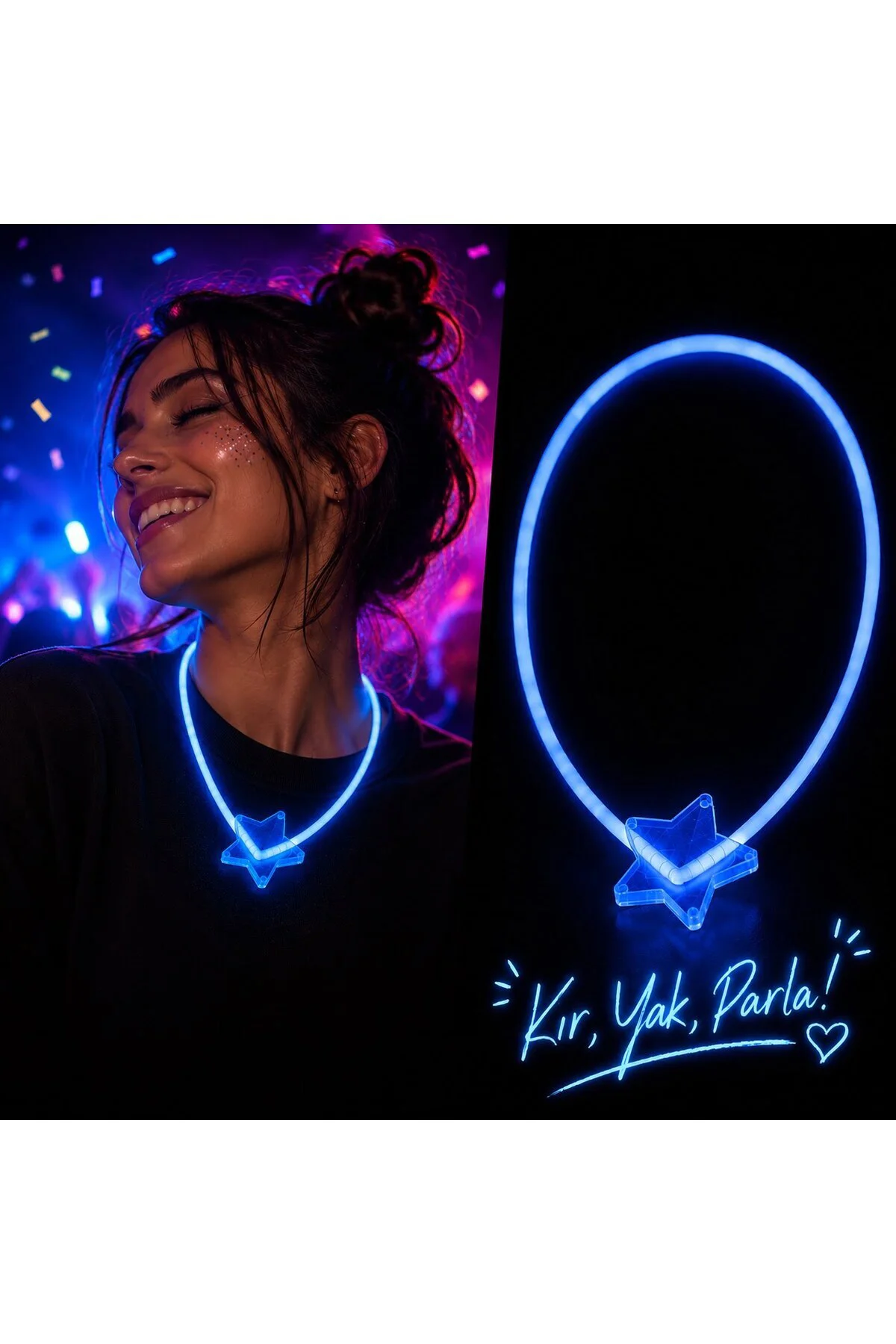 Fosforlu Yıldız Parti Kolyesi – Neon Işıklı Kolye Mavi Renk