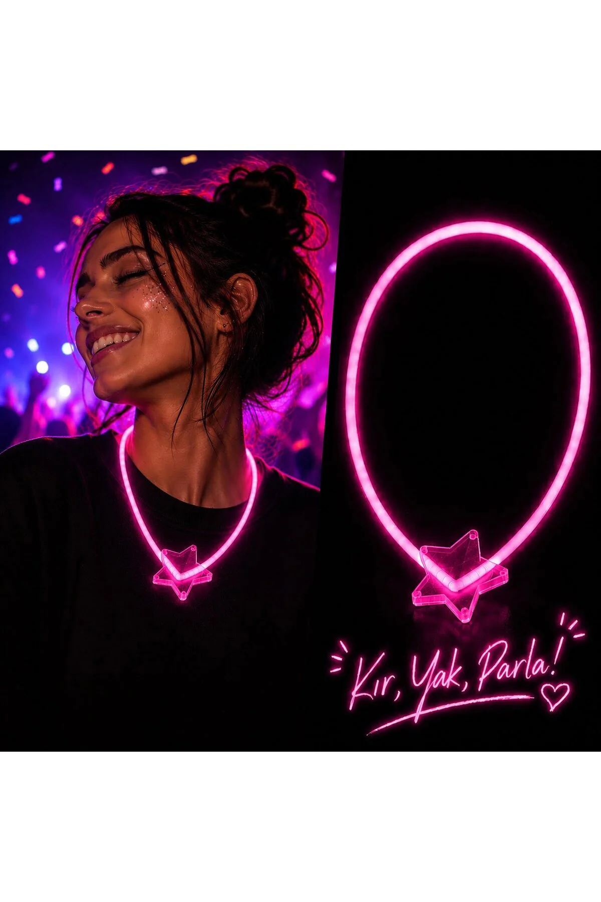 Fosforlu Yıldız Parti Kolyesi – Neon Işıklı Kolye Pembe Renk