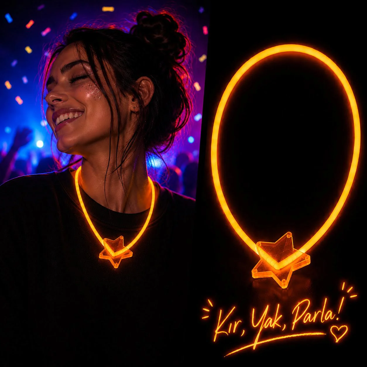 Fosforlu Yıldız Parti Kolyesi - Neon Işıklı Kolye Turuncu Renk Fiyatı, Yorumları ve Özellikleri