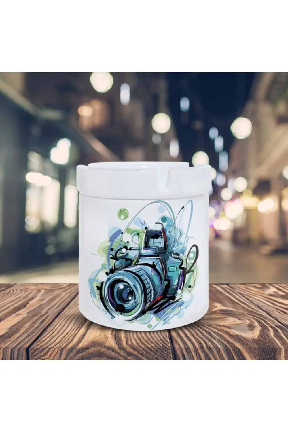 Fotoğraf Makinesi Tasarım Baskılı Küllük Seramik Kül Tablası-2130